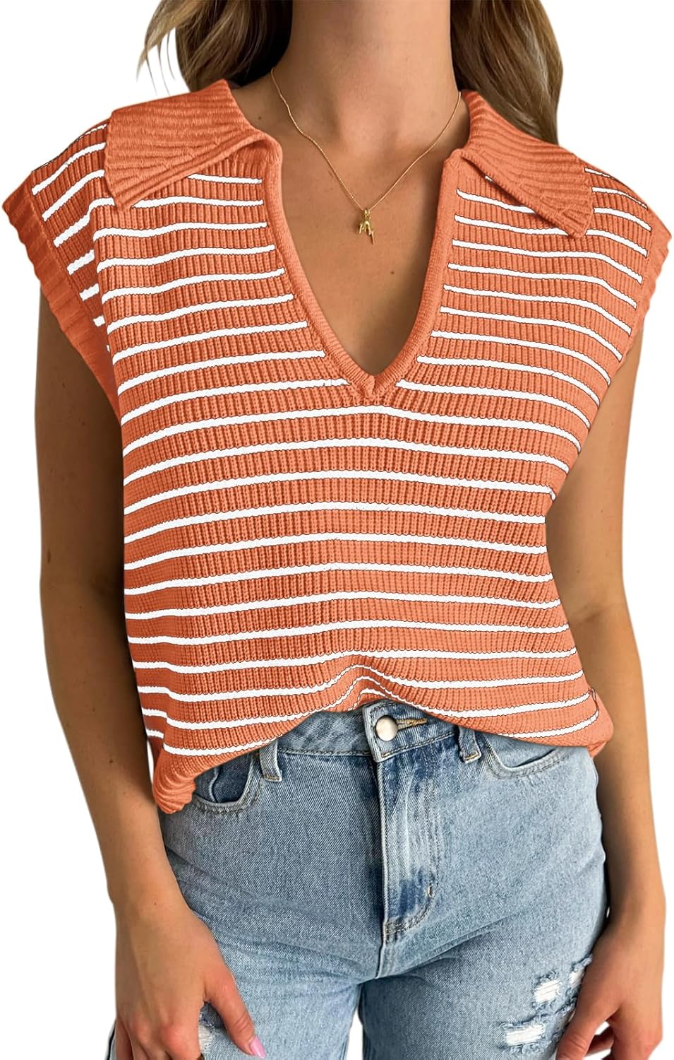 Yousify Summer Sweaters for Women 2025 V Neck Cap Sleeve Tops Sleeveless Spring Clothes Sweater Vest S-2XL