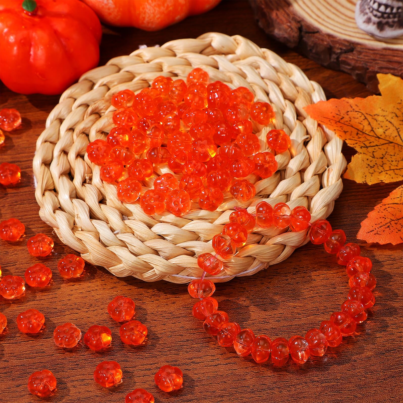jojofuny 400 Pezzi Perline Zucca Lisce per Bracciali e Collane Materiale DIY per Gioielli Facilitato per Creazioni Artigianali Halloween e Ringraziamento