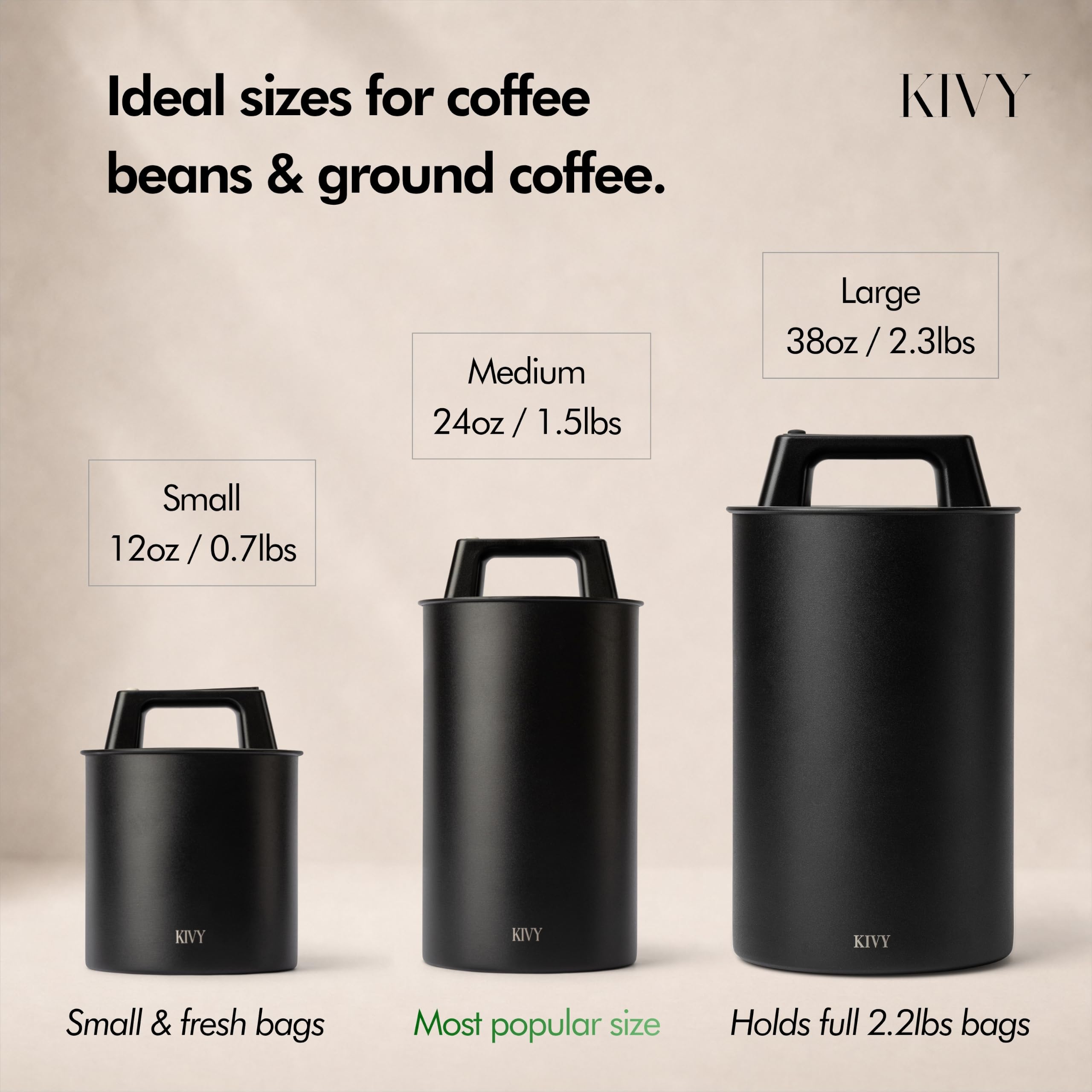 KIVY Recipiente de café al vacío, elimina el exceso de aire, conserva la frescura del café, recipiente hermético para café molido y almacenamiento de granos de café, recipiente de acero inoxidable de