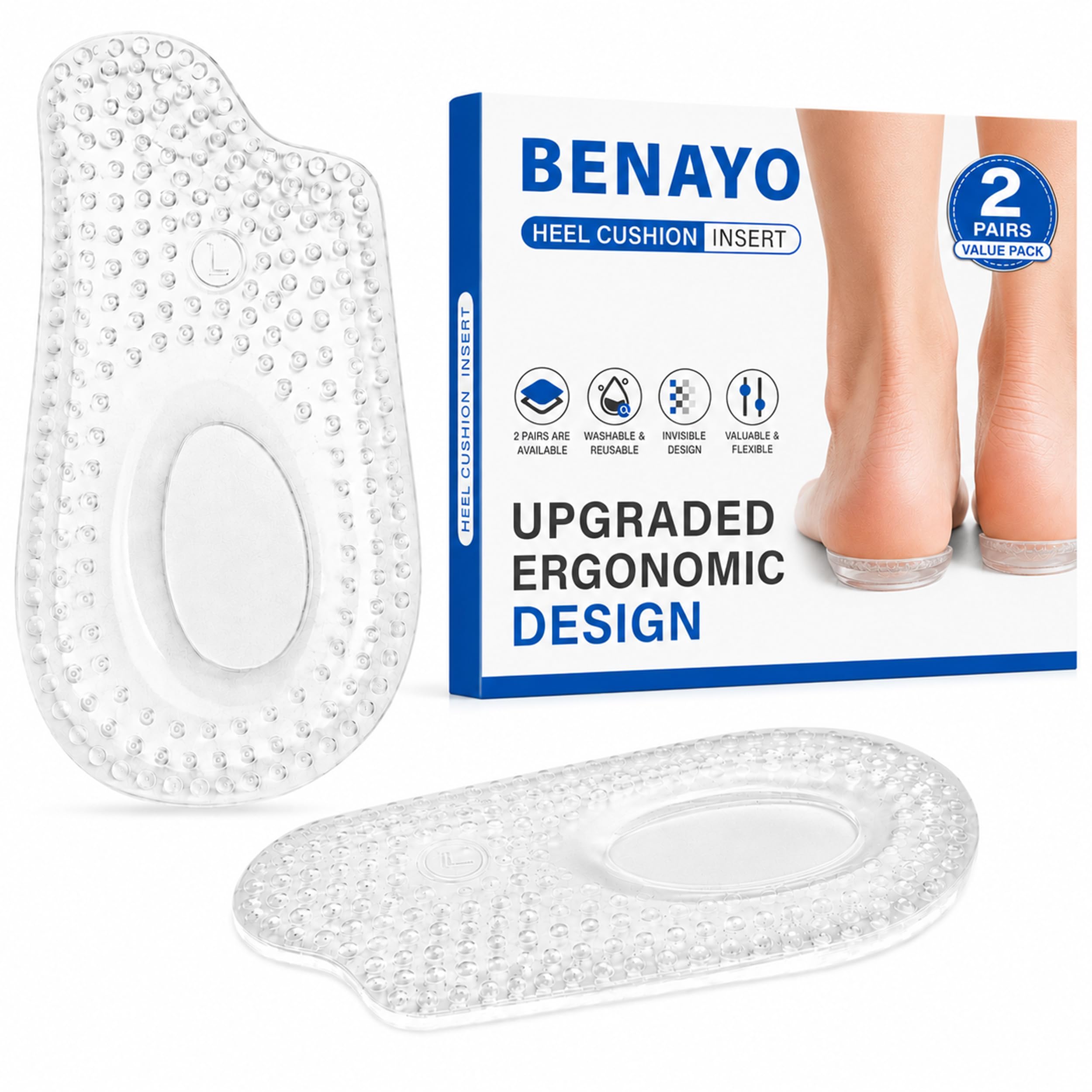 2Pairs Plantar Fasciitis Heel Cups Inserts,Heel Cushions for Plantar Fasciitis,Heel Pain,Shock Absorption Orthotic Inserts for Relieves Foot Pressure.