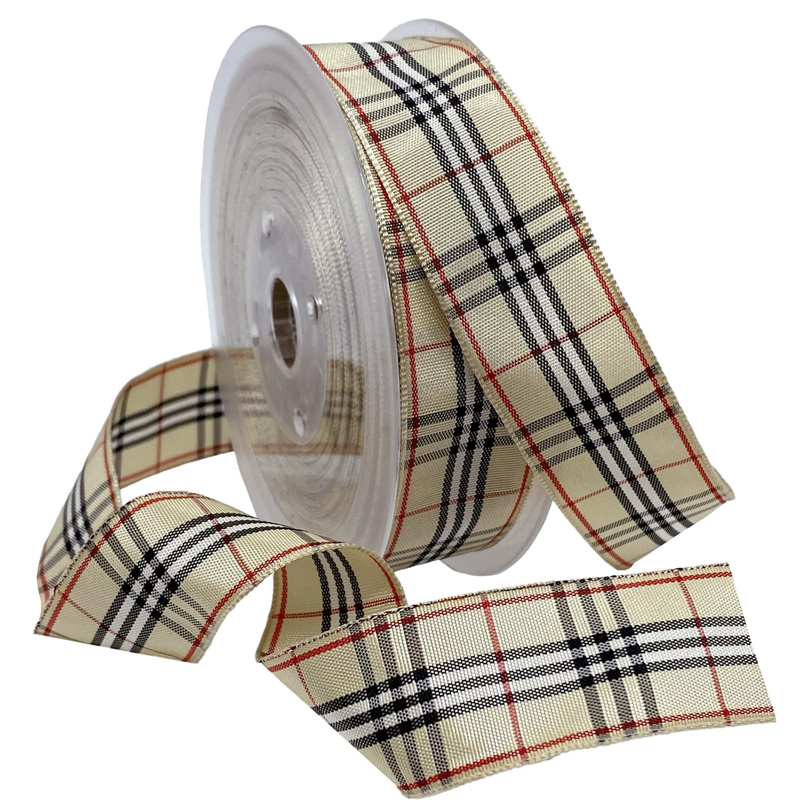 Morex Blackberry Plaid Ribbon, 1-Inch by 22-Yard Spool, Natural