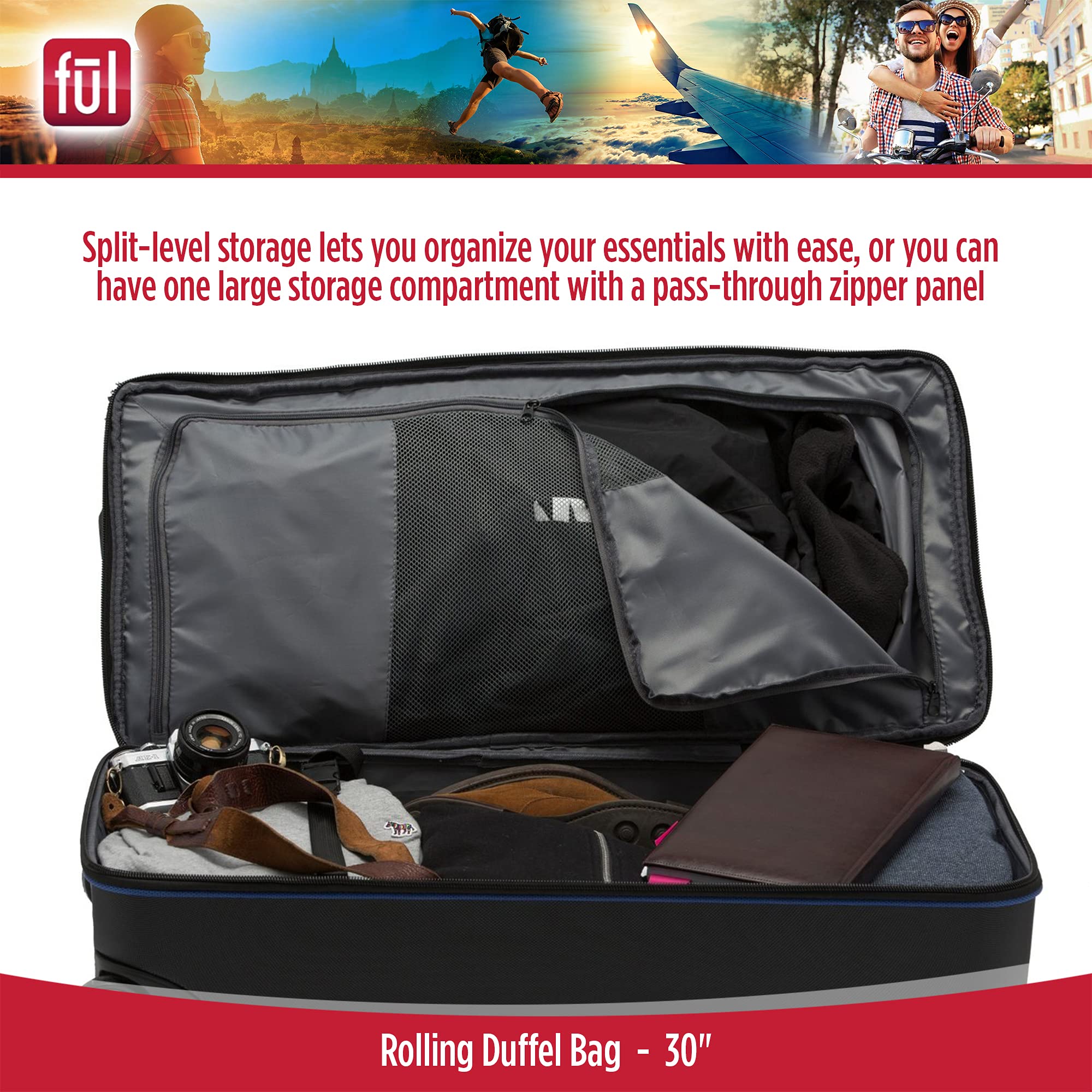 Split Level 30 In Rolling Duffel Bag Extra Large Large Holdall On