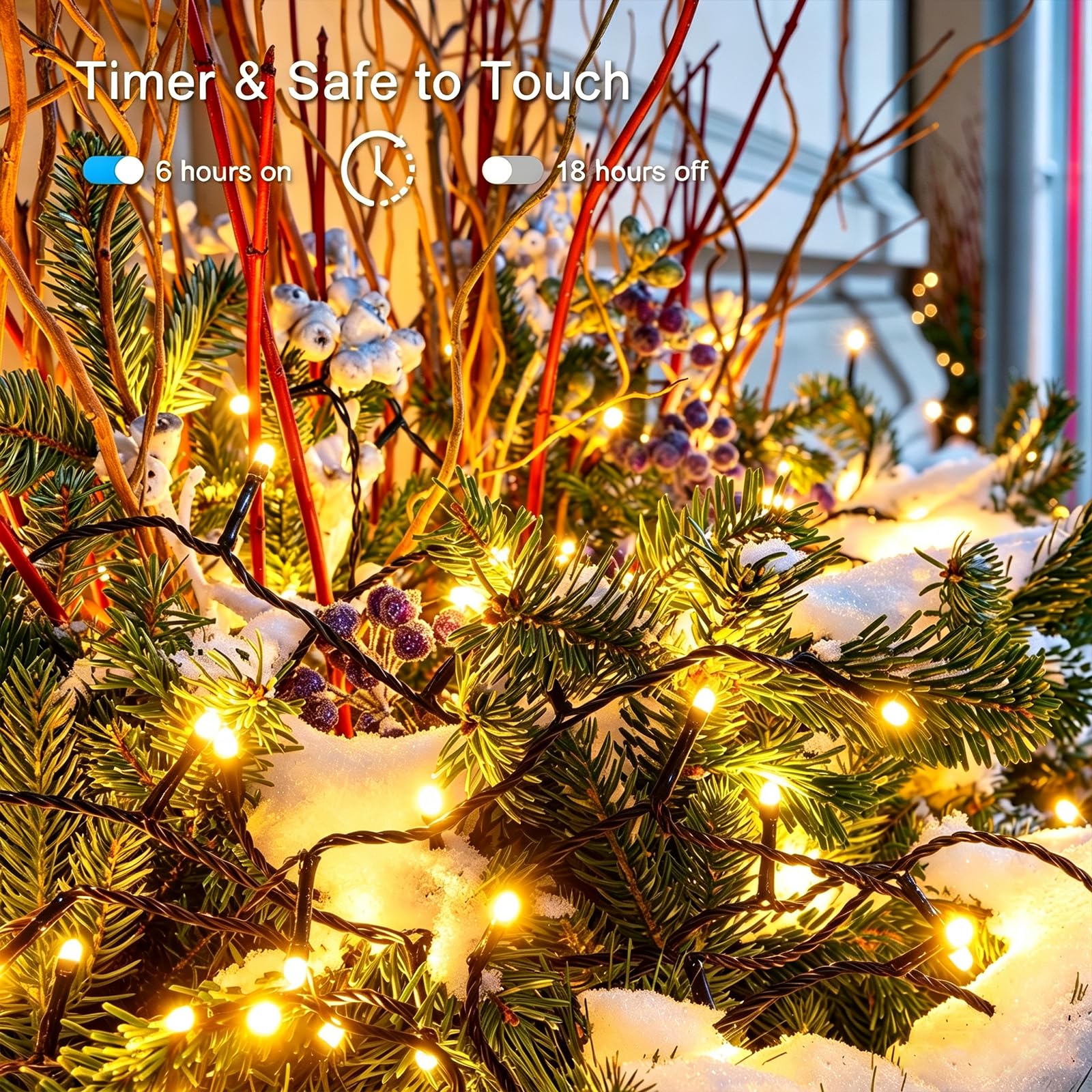 Lot de 4 guirlandes lumineuses de Noël de 40 m à piles pour intérieur/extérieur, minuterie et 8 modes avec fil vert, guirlande lumineuse étanche pour sapin de Noël, jardin (blanc chaud)