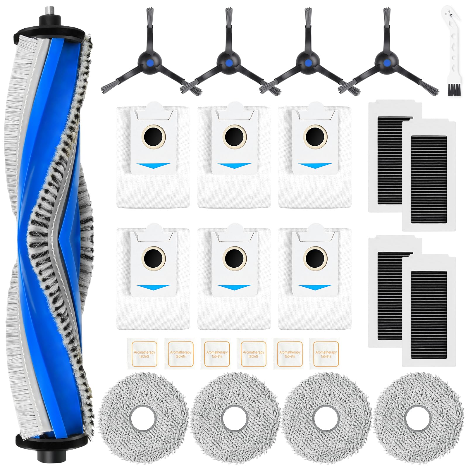 Pure Realm 26 Stück Zubehörset für ECOVACS DEEBOT X5 Omni /X5 Pro, 6 Staubbeutel 4 Mopp Wischtücher 4 Seitenbürsten 4 Filter 1 Rollbürste 1 Reinigungsbürste, Ersatzteile Saugroboter Zubehör
