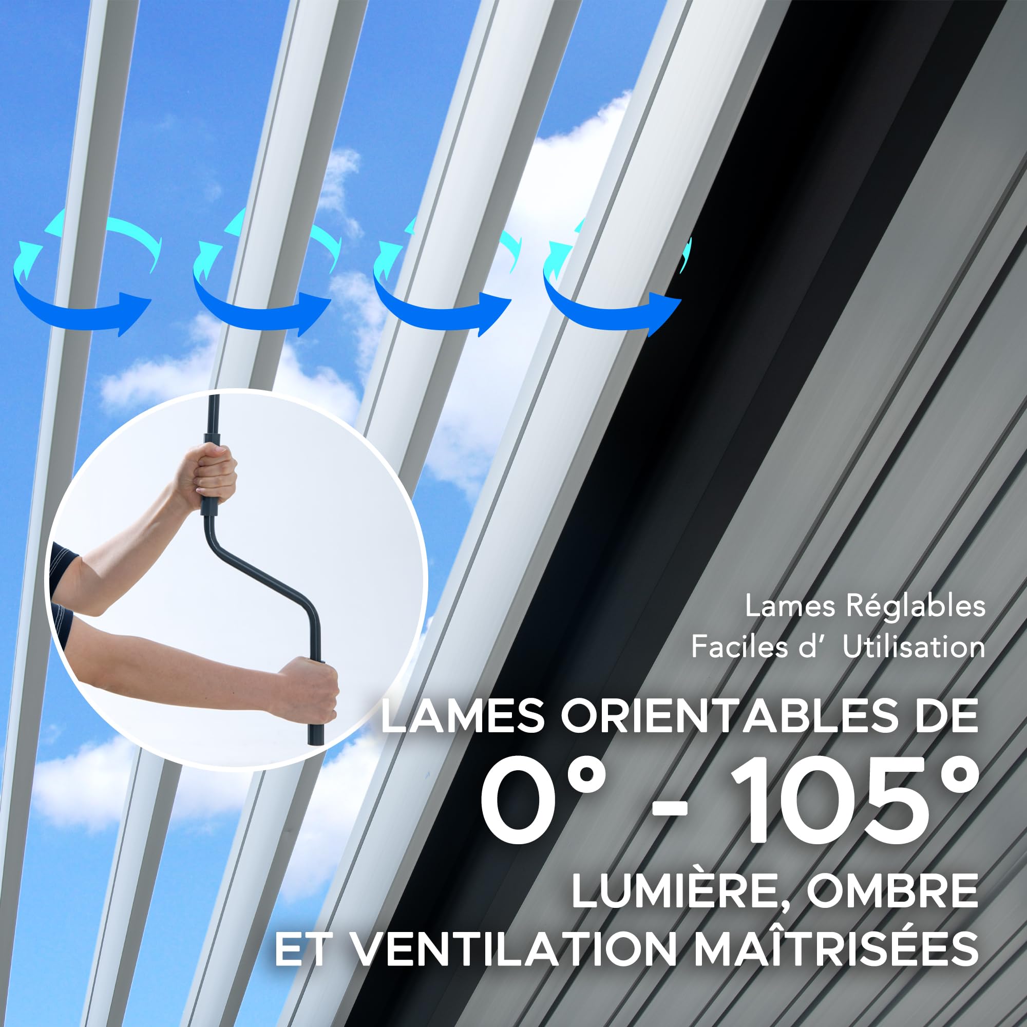 SUNJOY Pergola Bioclimatique 4x3 m en Aluminium, Tonnelle de Jardin avec Éclairage LED Solaire et Télécommande, Toit à Lames Orientables, Pavillon Extérieur Tout Temps Résistant au Vent et à la Neige