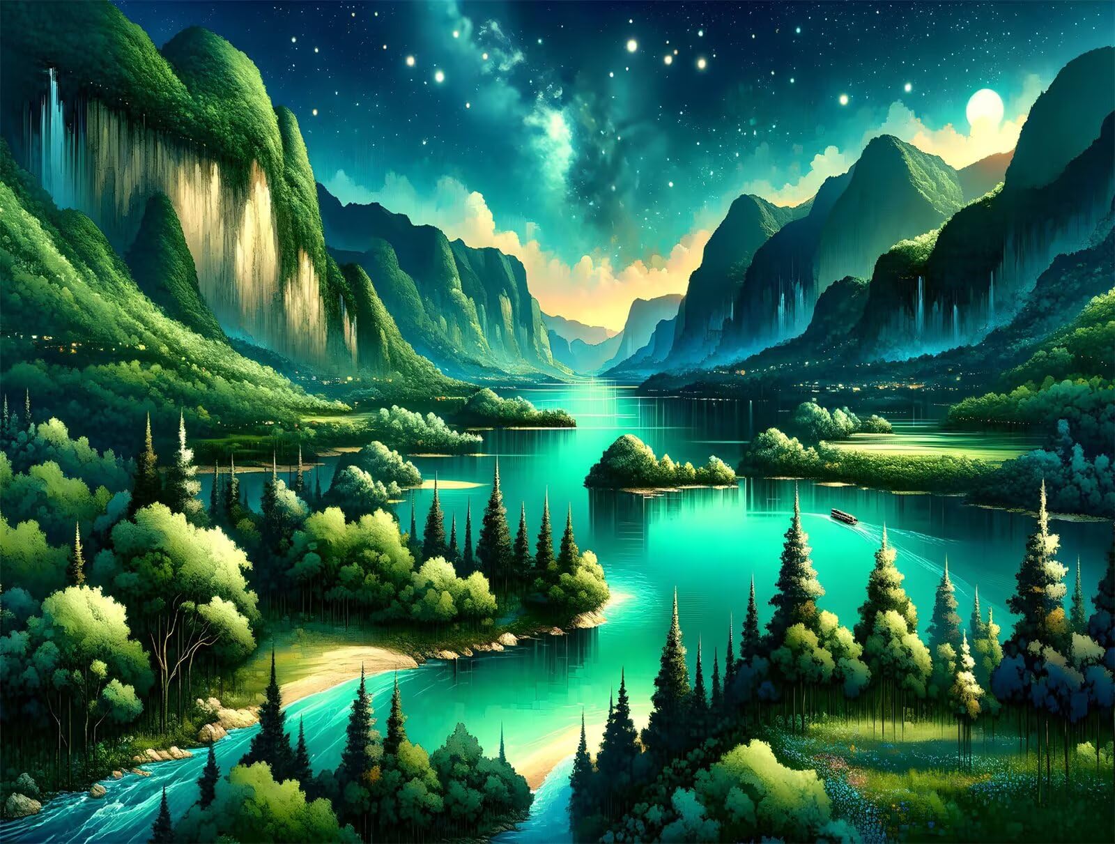 Puzzle 1000 elementów Gry edukacyjne i zabawki wyzwanie prezent klasyczne puzzle dla dorosłych, puzzle DIY zielony naturalny krajobraz, 75 x 50 cm