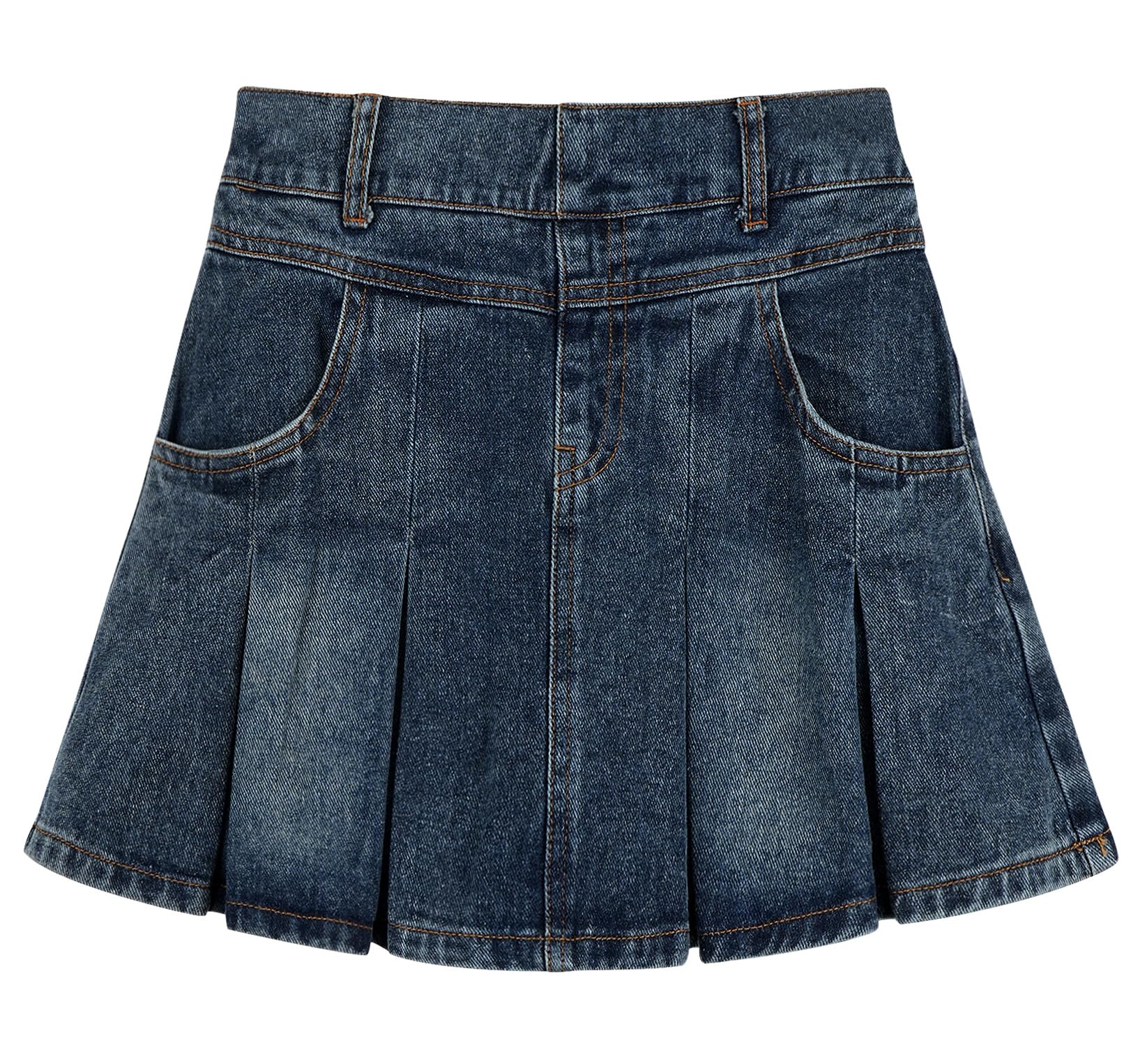 Gonna in denim da ragazza, con elastico in vita, a pieghe, mini gonne di jeans con pantaloncini integrati sotto