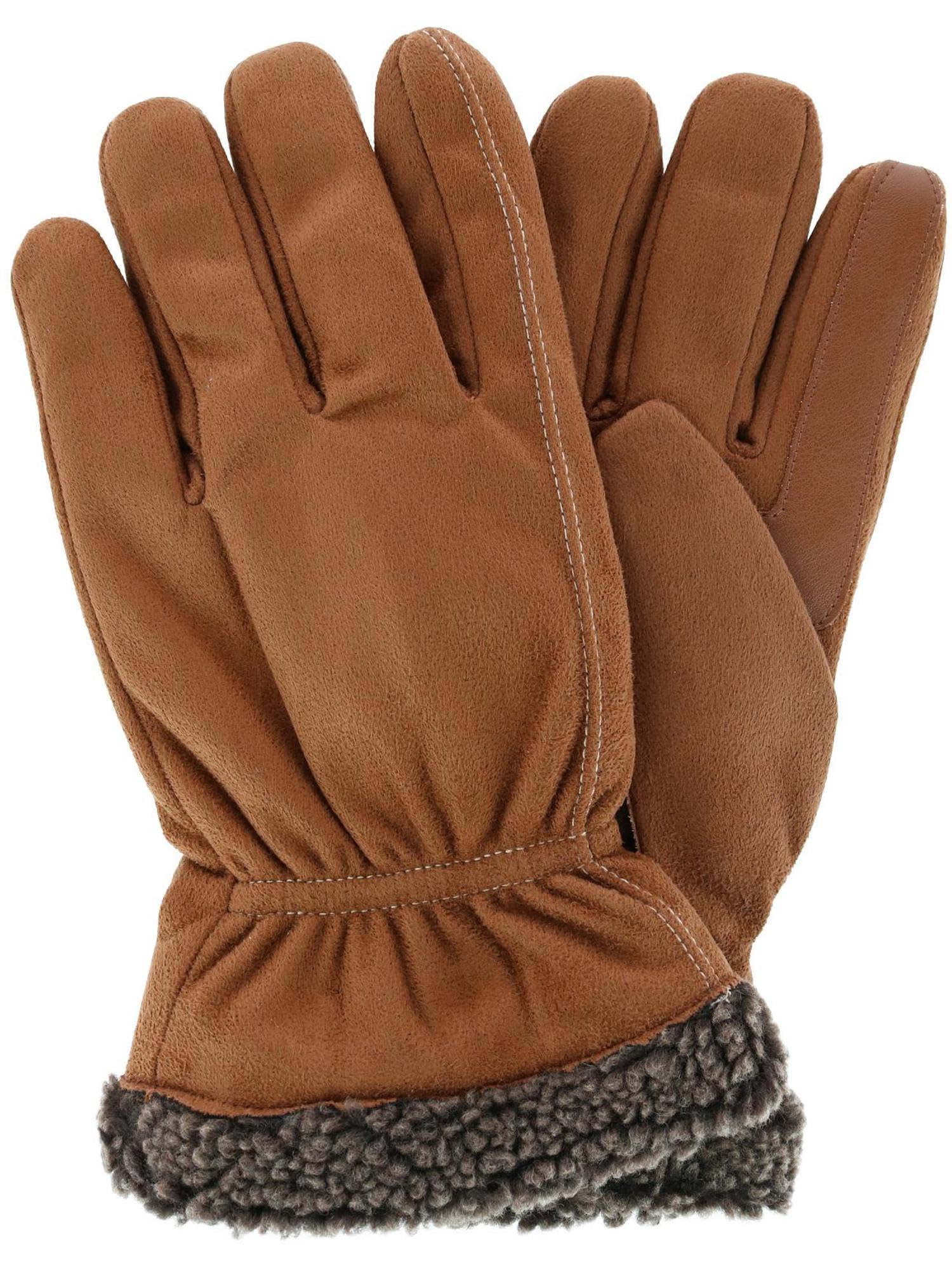 isotoner Men’s Recycled Microsuede and Berber Glove - A70188 (Cognac, Medium)
