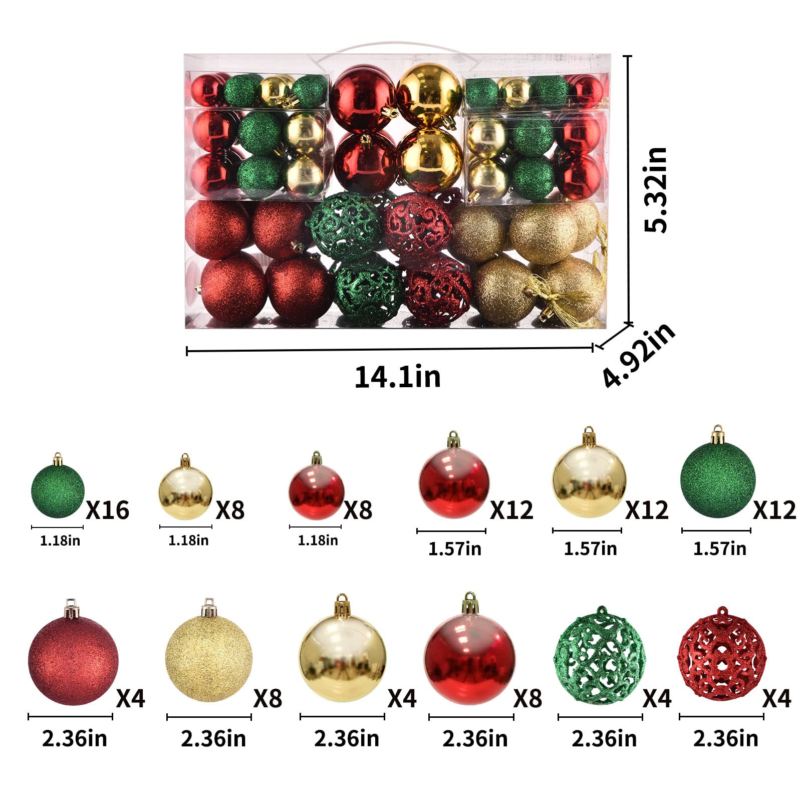 GOODLYGHTS Juego de 100 Bolas de Navidad para árbol de Navidad, inastillables, con Paquete de Regalo Reutilizable para decoración de árbol de Navidad