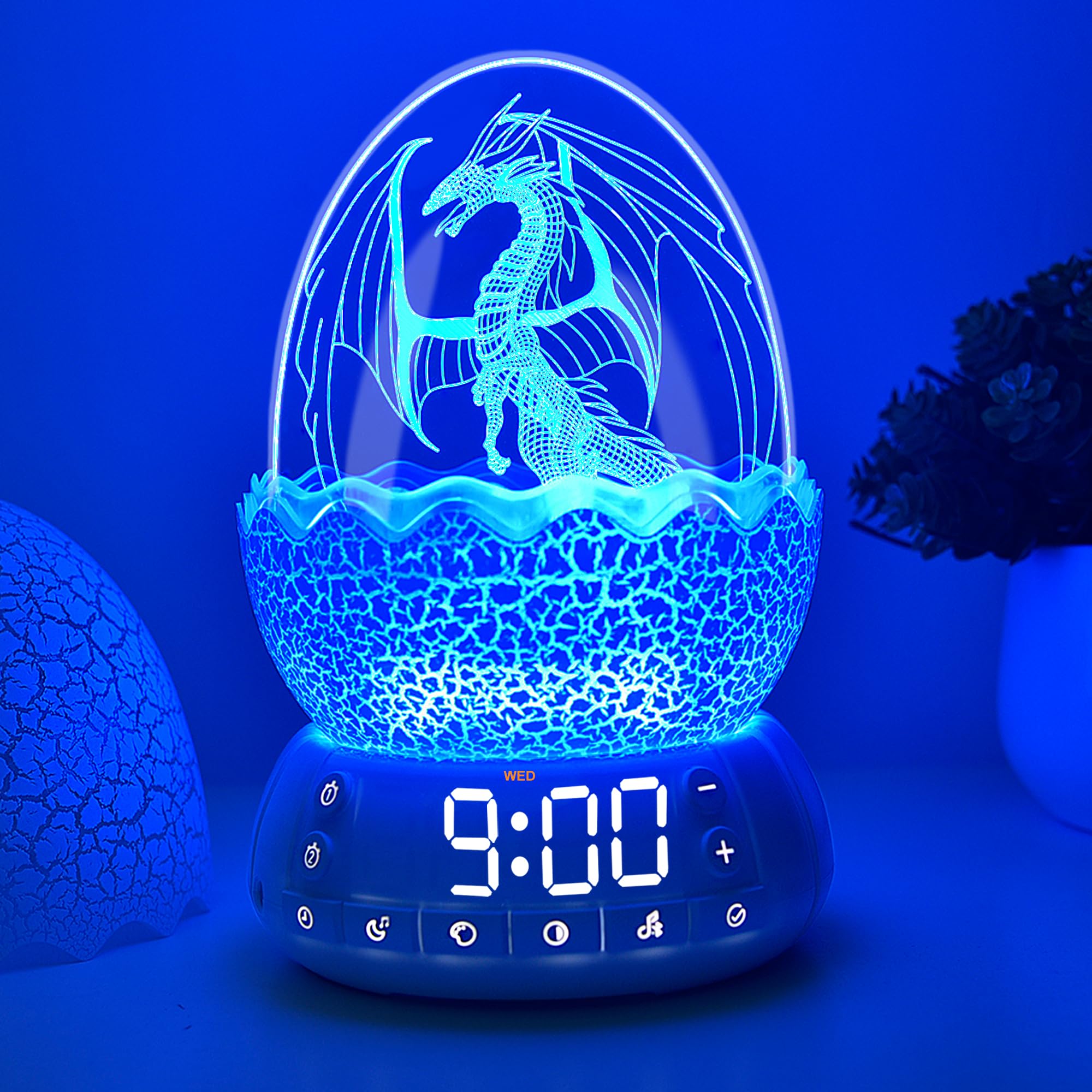 2th Generation Dragon Egg Digital Clock Ok to Wake Up Alarm Clock with Night Light / 20 Lullaby White Noise/Bluetooth Speaker, Illuminated Button Control Colors Volume Brightness