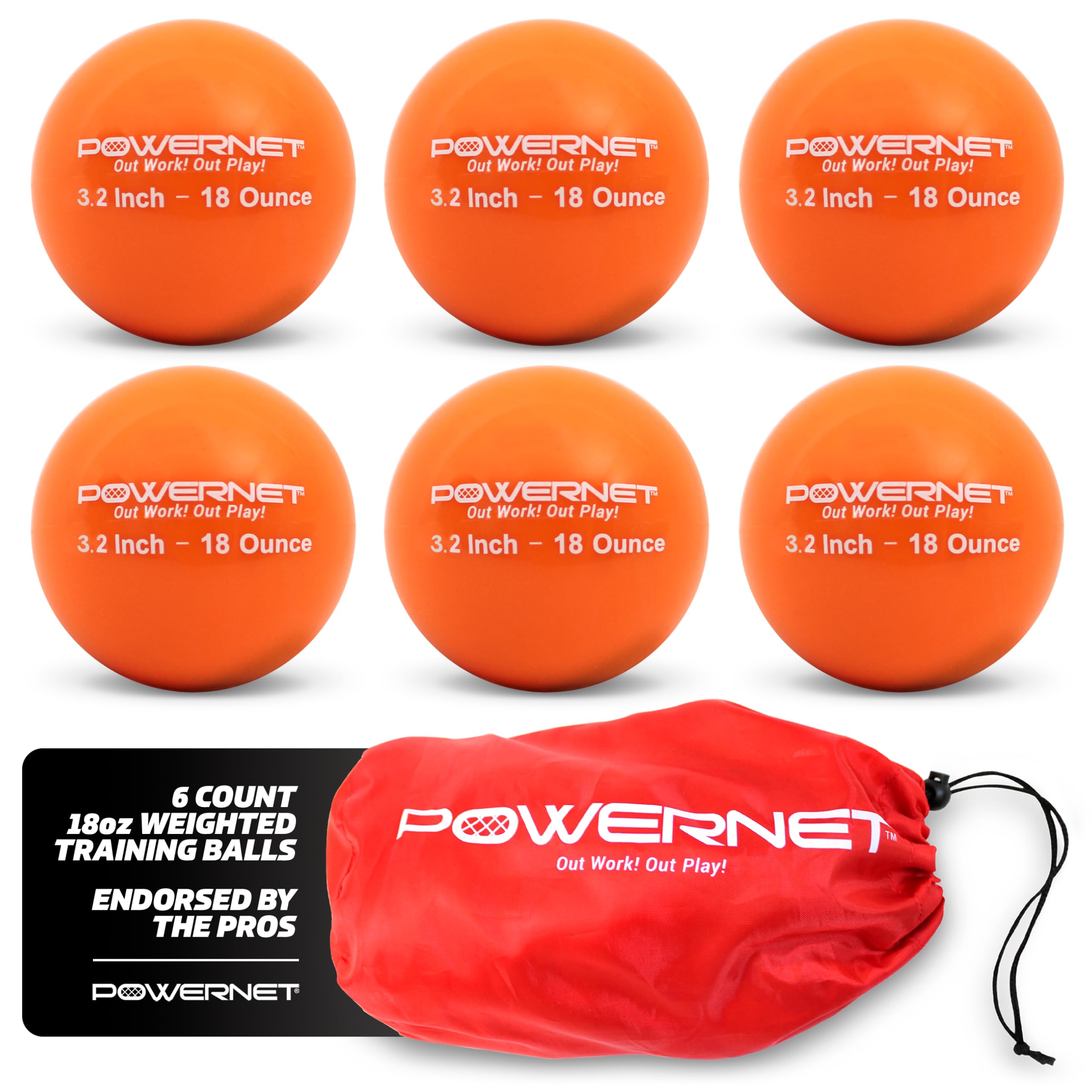 PowerNet 3.2" 6 Pack Weighted Training Balls for Hitting Batting, Build Strength & Muscle, Improve Technique, Training Equipment for Throwing, Softball Size (18 oz - Orange)