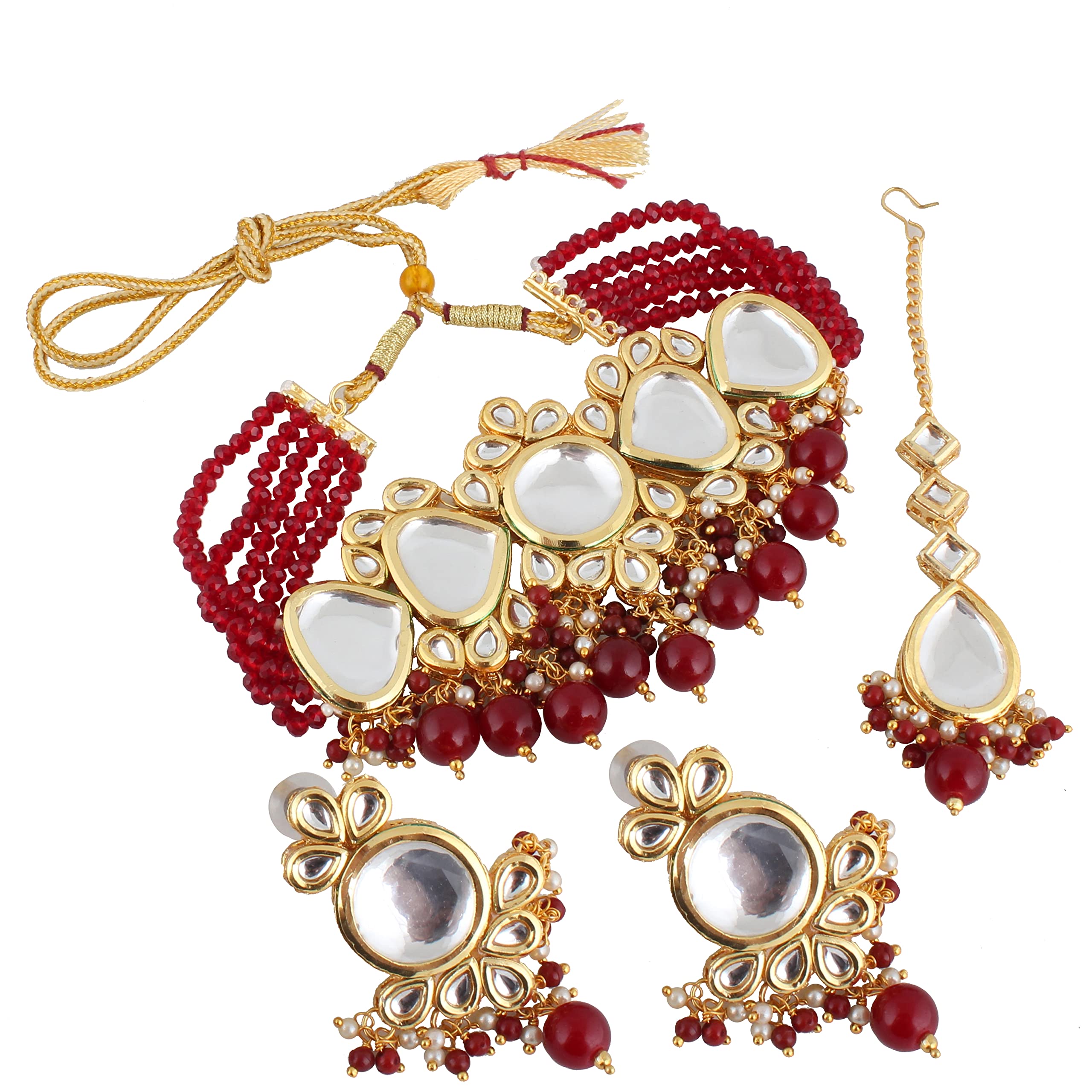 LUCKY JEWELLERY Back Meenakari 18k Gold Plated Maroon Color Tika Earring Combo Jewellery Set Uncut Kundan Big Faux Kundan Dibbi Kundan Choker Necklace Set for Girls & Women (B0BFHRF58V) Amazon Price History, Amazon Price Tracker