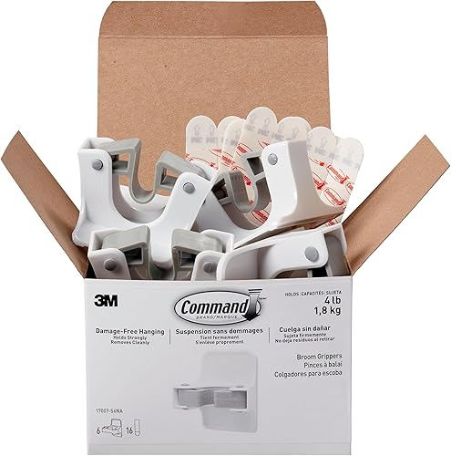 Command Gancho de pared para escoba y trapeador, sin daños, soporte para escoba y trapeador, organizador de limpieza del hogar sin herramientas,