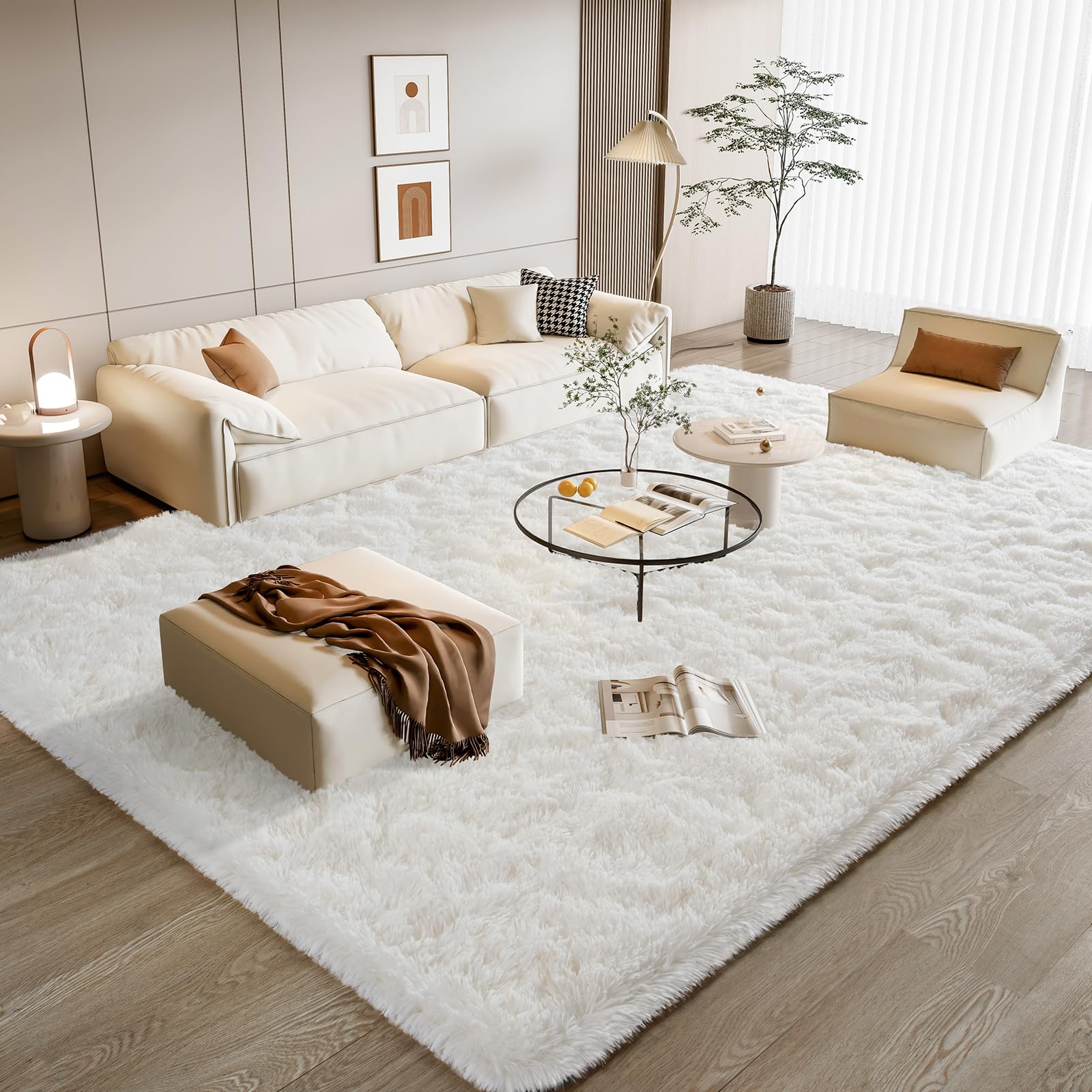 BENRON Soft Fluffy Rugs for Living Room 8 x 10 Cream White, Extra Large Area Rug for Bedroom Dining Table Office Kids Nursery Room, Machine Washable