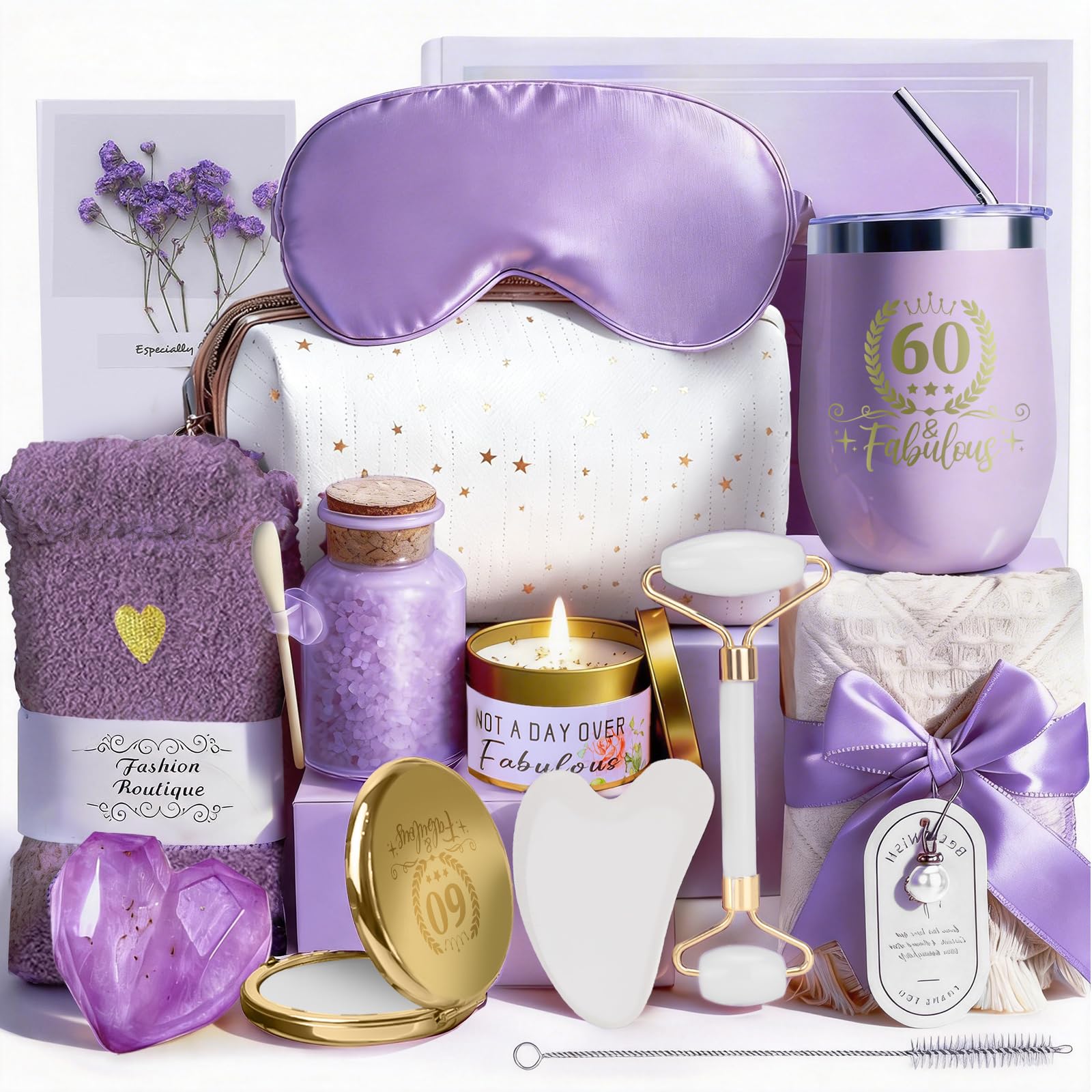 60th Birthday Gifts for Women - Gift Hamper Box for Her, Present Basket with a Tumbler for Sister, Girlfriend, Wife, Mum, Relaxing Spa Gift Basket Set for Christmas, Valentine's Day, Mothers Day
