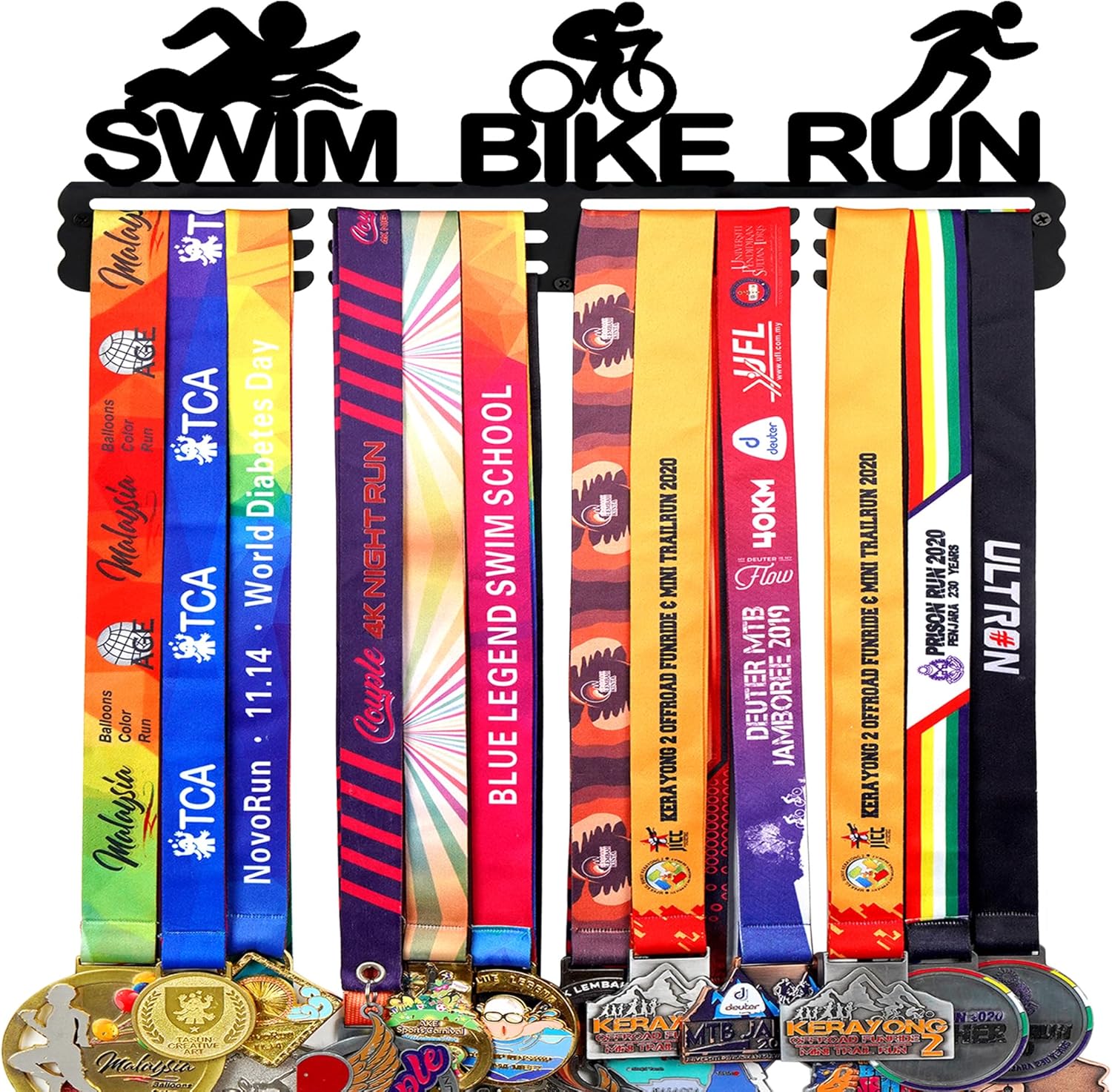 Goutoports Medal Hanger Display Rack - Personalized Award Ribbon Organizer for Sports Race Runner Gymnastics Plaques Hanger for Wall Mount Hold Up 60 Medal for Athlete - Never Give Up