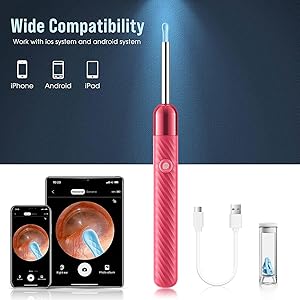 Ear Wax Removal - 1080P Camera Earwax Remover Tool - Ear Canal Cleaner - Ear Cleaning Kit - Ear Camera for iOS & Android (Pink)