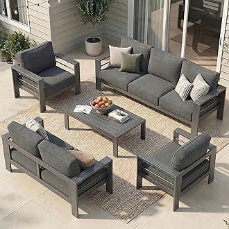 Solaste Aluminum Patio Furniture Set for All Weather, Oversized Metal Outdoor Furniture Set with 27.5" Deep Seating and 3.2" Wide Armrest, Outdoor Patio Conversation Sets with 10" Back Cushion, Gray