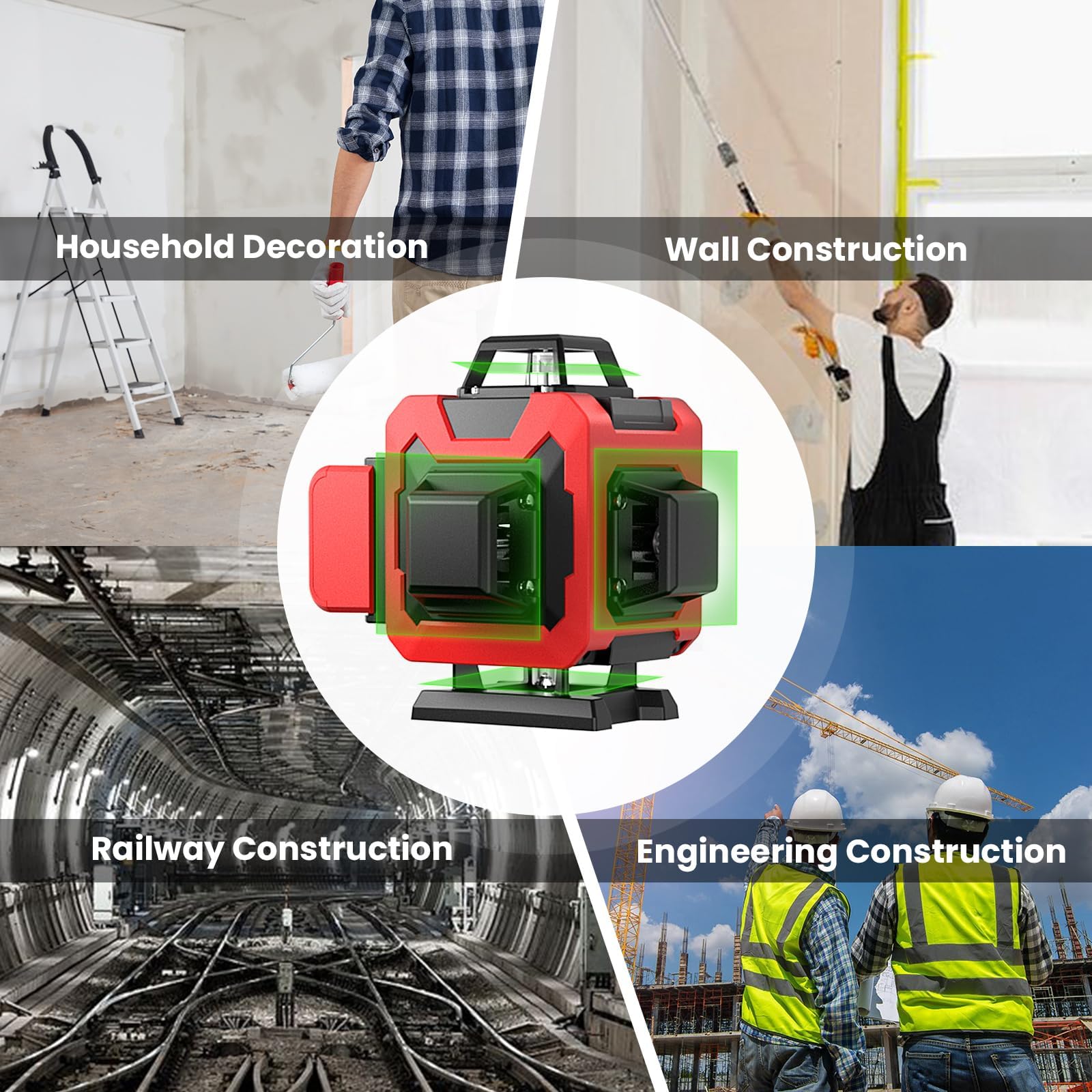 Groene kruislijnlaser, 4D 16-lijns laserwaterpas, verticale en horizontale bouwlaser met statief, 2 batterijen, zelfnivellerend Groene kruislijnlaser, 4D 16-lijns laserwaterpas, verticale en horizontale bouwlaser met statief, 2 batterijen, zelfnivellerend