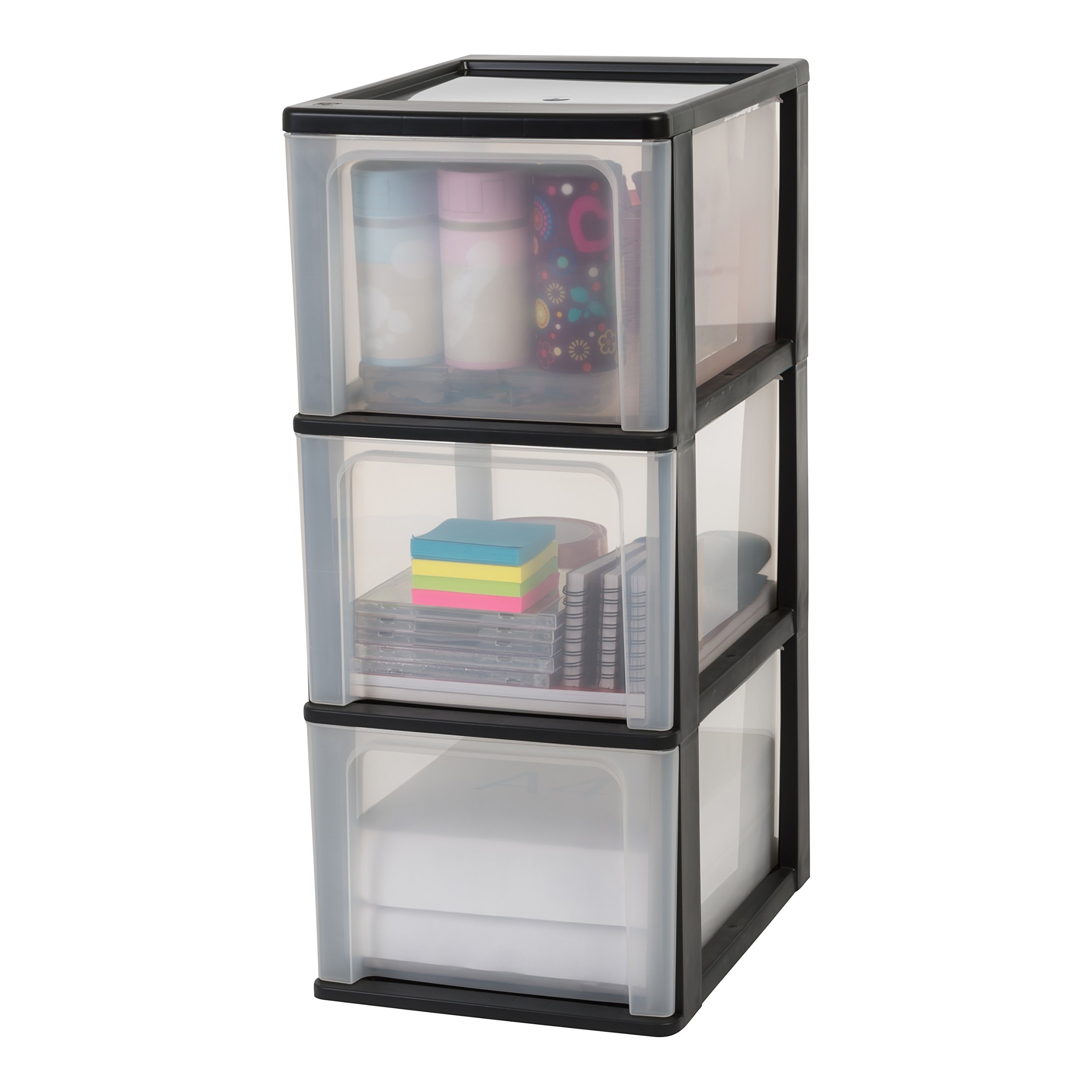 Iris OhyamaPlastic Storage Drawers Unit, 3 Deep Drawers, Black, Easy-Pull Drawers, A4, A5 & A6 Format, File Organiser, For Office, School, Stationary, BPA Free, Chest, Tower, OCH-2300