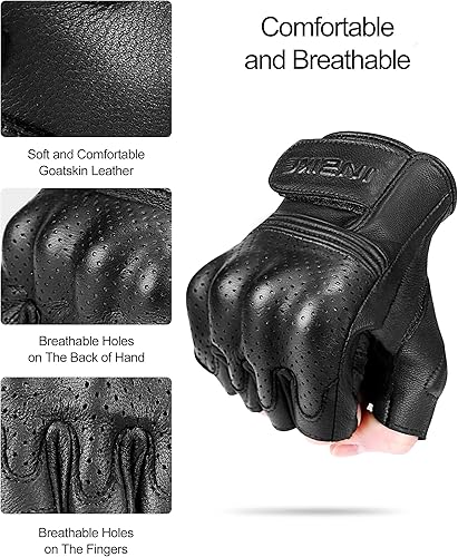 Miniatura 3 de INBIKE - Guantes de motocicleta sin dedos de verano, de piel de cabra transpirable, resistente al desgaste y con nudillos duros