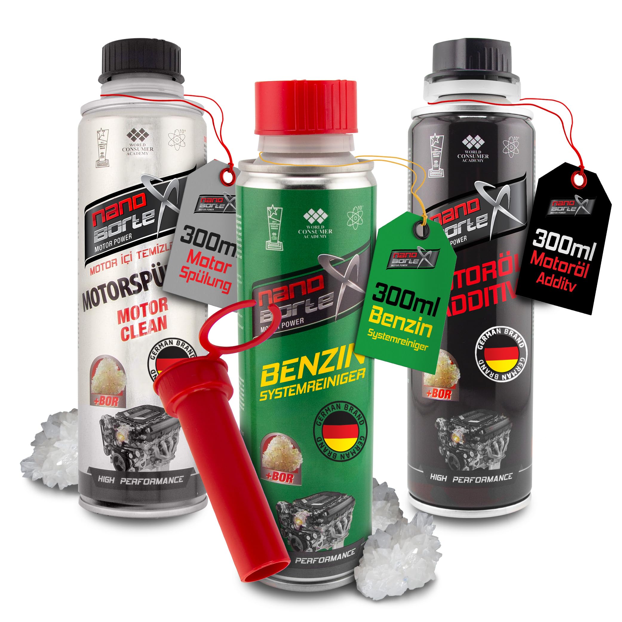 Set Angebot Öl Additiv + Benzinzusatz + Motorspülung Motorschutz BOR Boron Motorbeschichtung Schutz DAS ORIGINAL