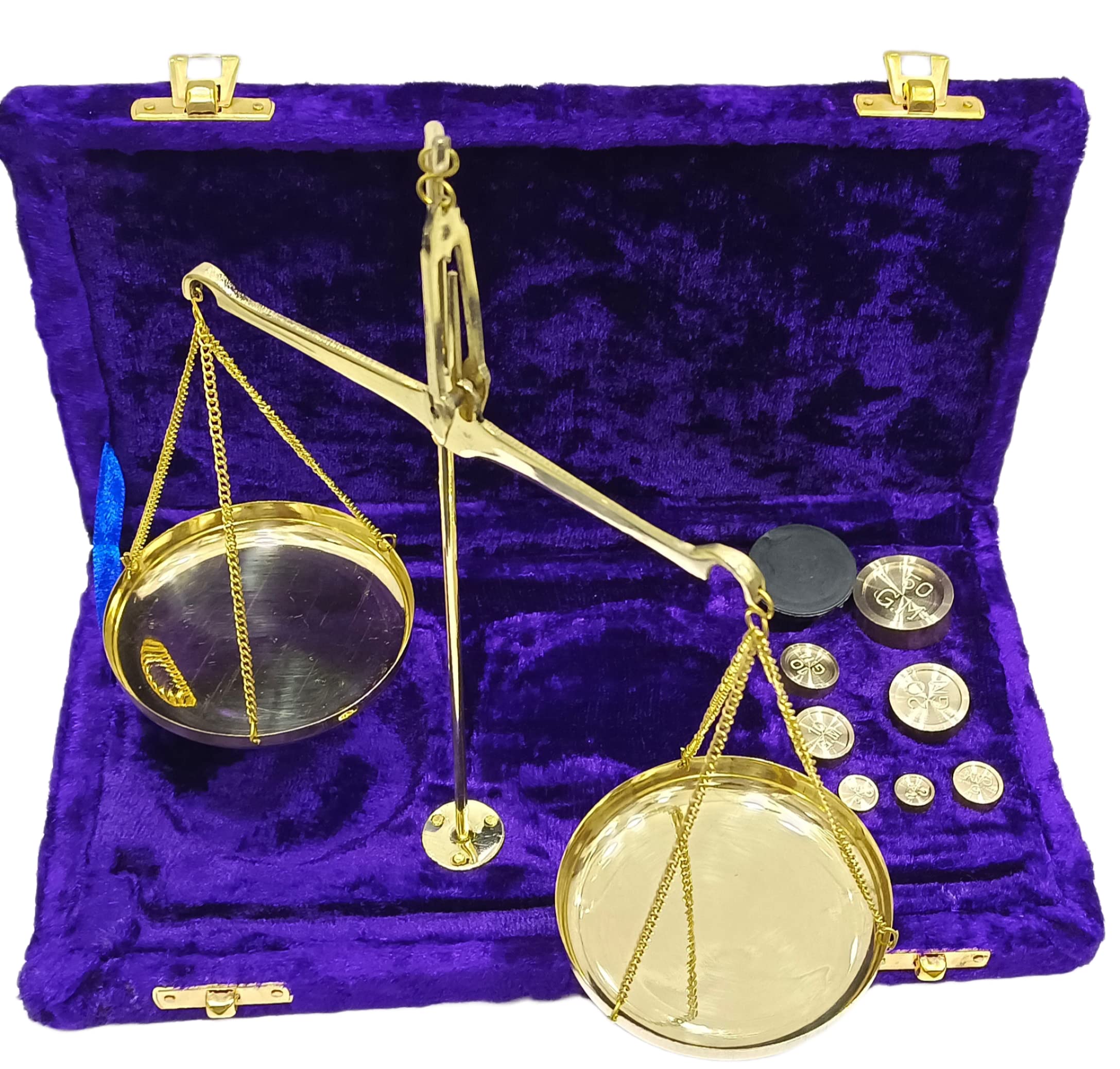 Old Traditional Weight (tarazu) showpiece Brass Weighing Scale Balance Justice Law Scale Decoration Vintage Apothecary Scale Small Brass Weight Scale (Blue)