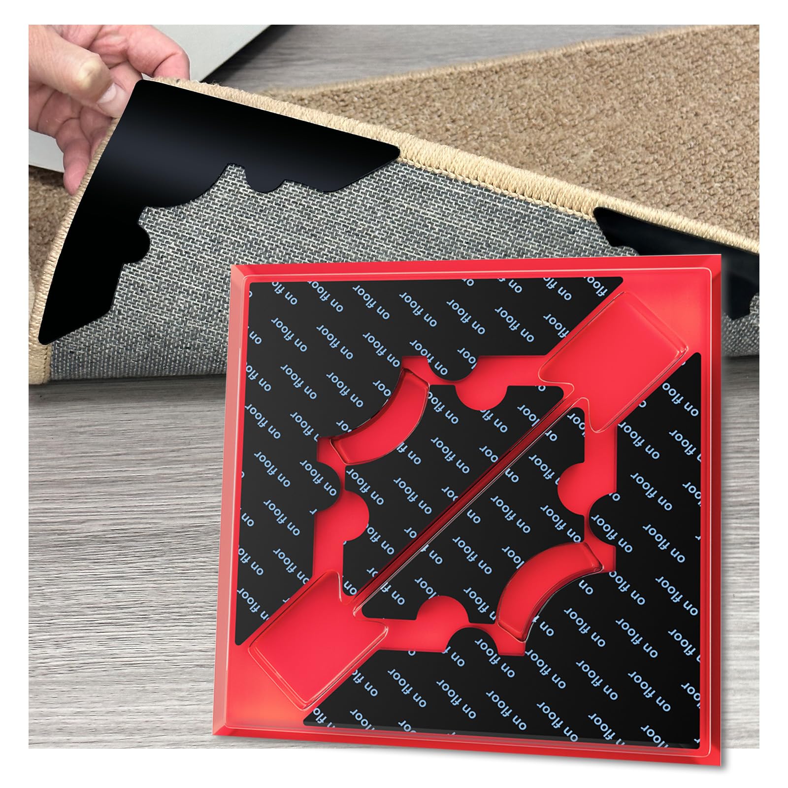 Rug Non Slip Grippers, Reusable Keep Rug Corner Down Tape Pads for Hardwood Floors, Strong Carpet Gripper for Area Rugs, No Damaging for Floor, 16Pcs