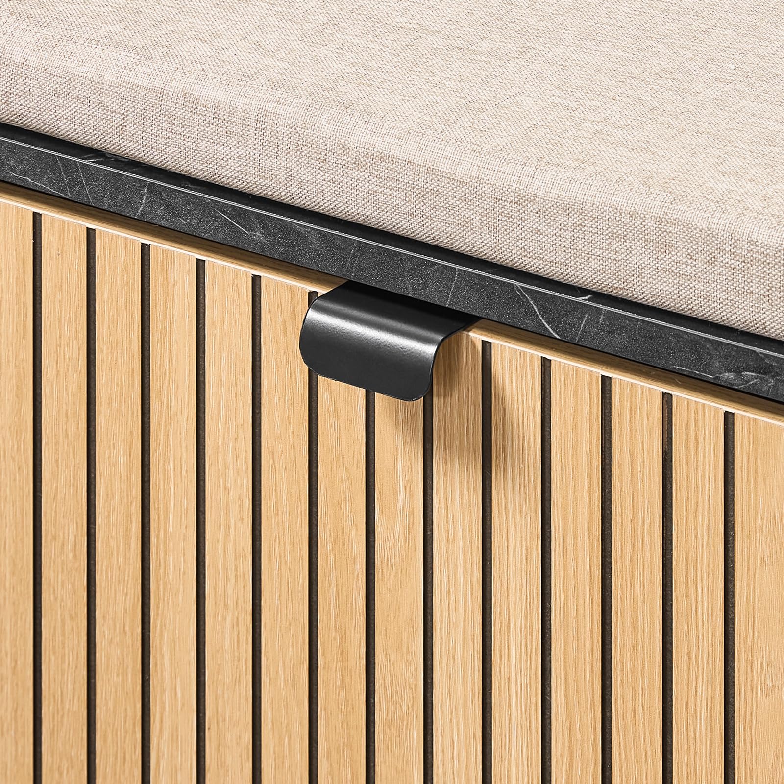 SoBuy Scarpiera Ingresso Panca Contenitore Scarpiera Salvaspazio Slim con Seduta Imbottita Mobile Ingresso Legno per Camera da Letto e Corridoio Nero Effetto Marmo e Legno 60x24x50cm FSR201-N