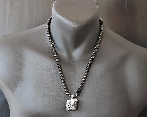 Miniatura 3 de ElisaJewelryArt - Natural Raw Tourmaline Pendant Natural Black Onyx Beaded Necklace Genuine Gemstone Strength Stone Clasp Closure Necklace Unisex