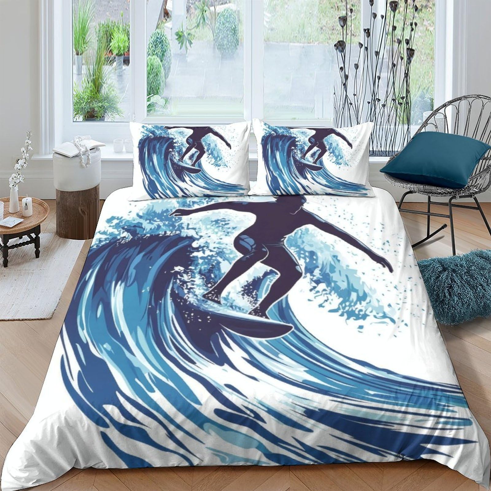 Ctjqhvkz Style-9 3D Printed Surfer Wave Fitted Sheet Microfiber Soft Breathable Ocean Bed Cover For Bedroom Guestroom Decor Mattress Protection Single（135X200cm）