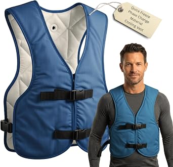 PCM Ice Vest for Men and Women - Adjustable Cooling Vest - Freezes in 30 Min - Special Phase Change Material PCM that Freezes Anywhere under 64Deg Blue