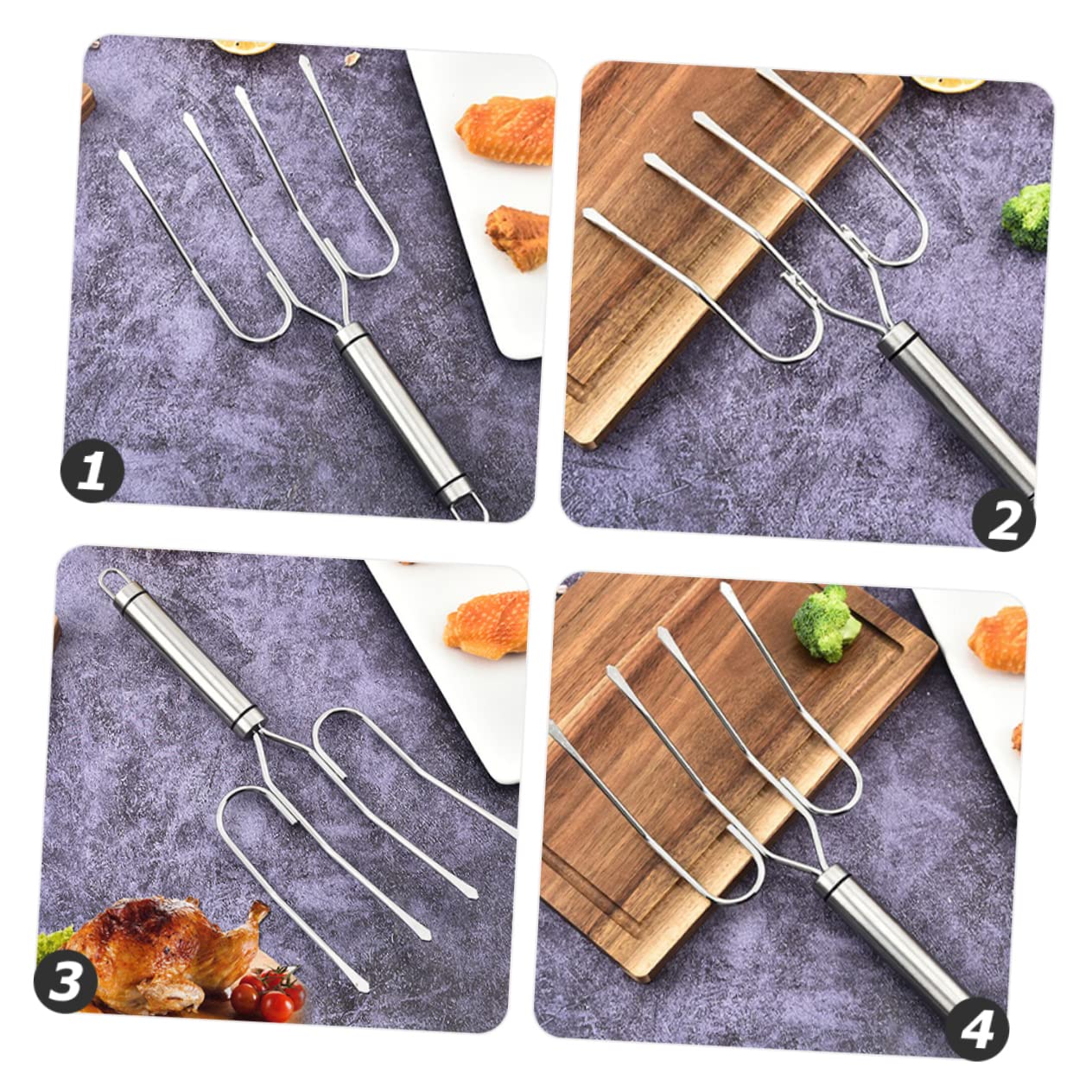 PRETYZOOM Stainless Steel Turkey Lifter Bbq Fork Large Kitchen Cooking Fork for Roasting