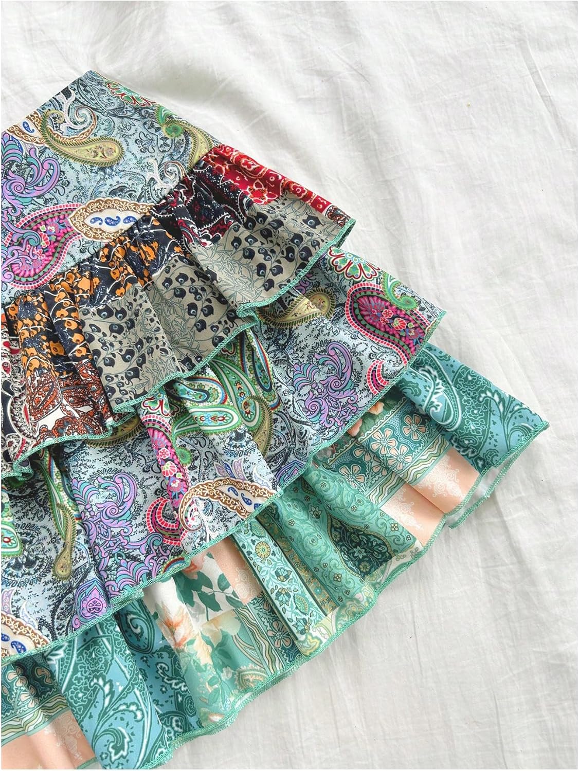 MakeMeChic Women's Boho Ruffle Hem Layered Skirt Paisley Print A Line Mini Skirts - Image 5