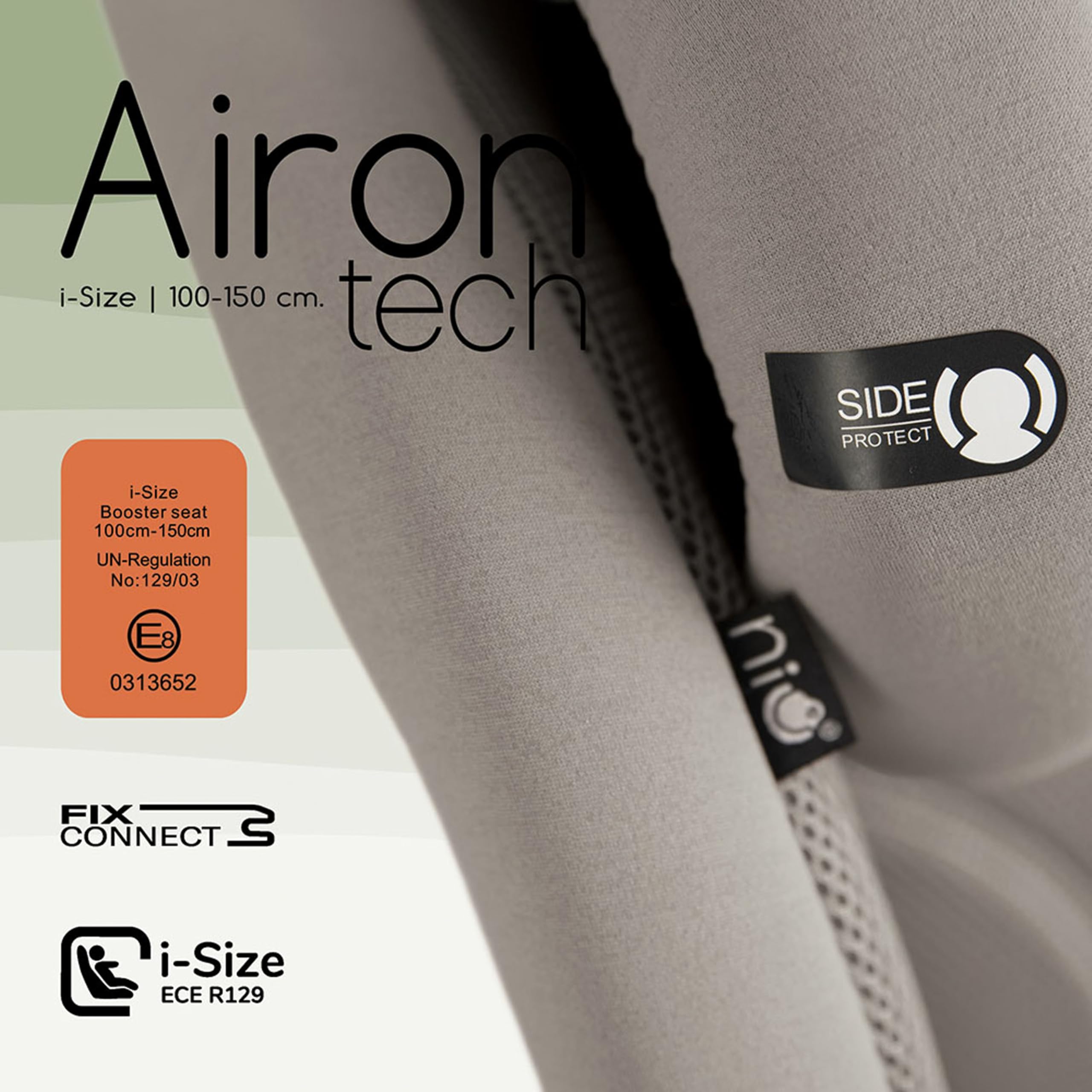 Olmitos AIRON TECH Silla de Coche i-Size 100-150 cm con ISOFIX Integrado, Asiento Infantil Reclinable, Reposacabezas Ajustable, Protección Lateral, Tejido Transpirable 3D, Respaldo ExtraíblE (Beige)