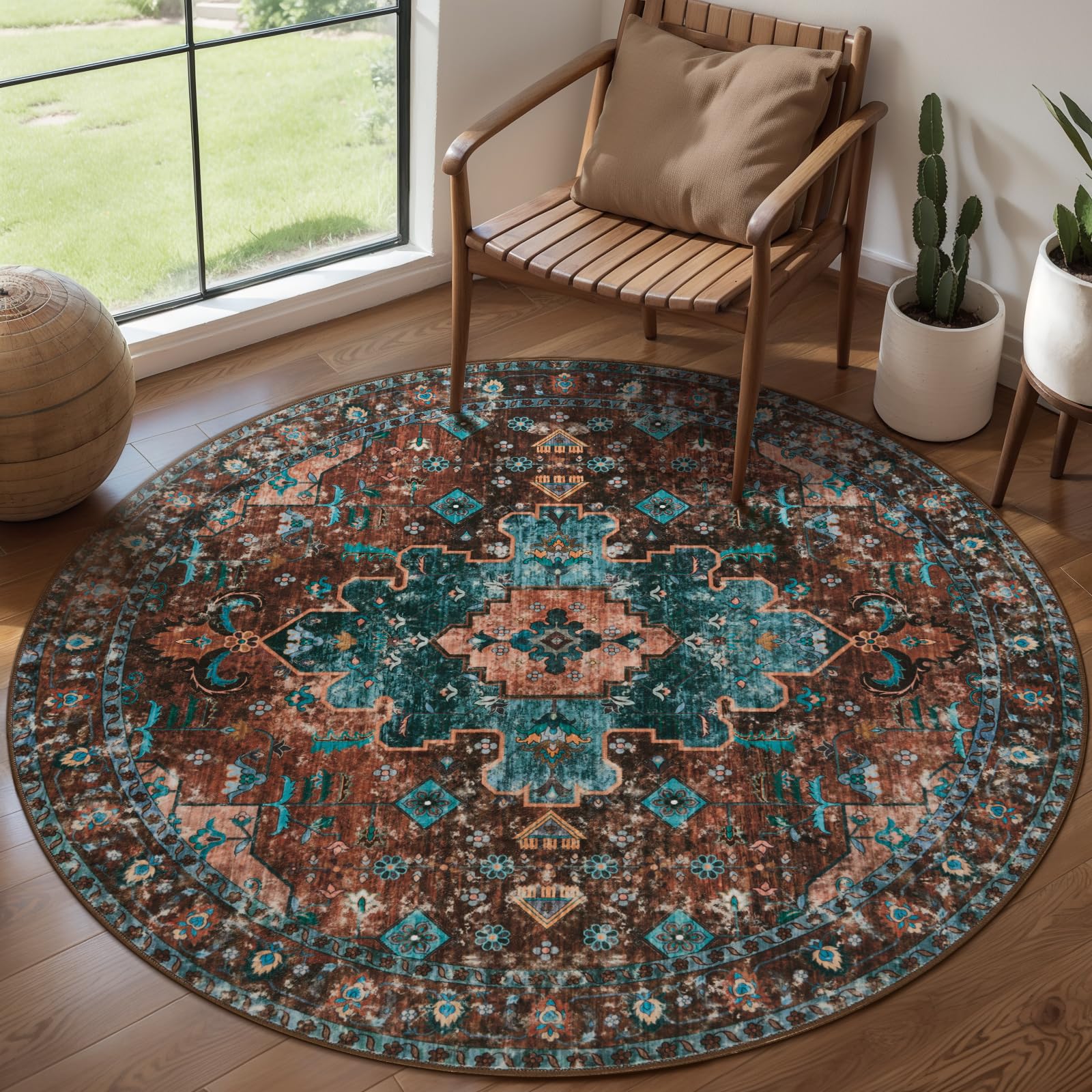 Photo 1 of Ciicool 4ft Round Boho Area Rug,Washable Circle Throw Rugs for Entryway