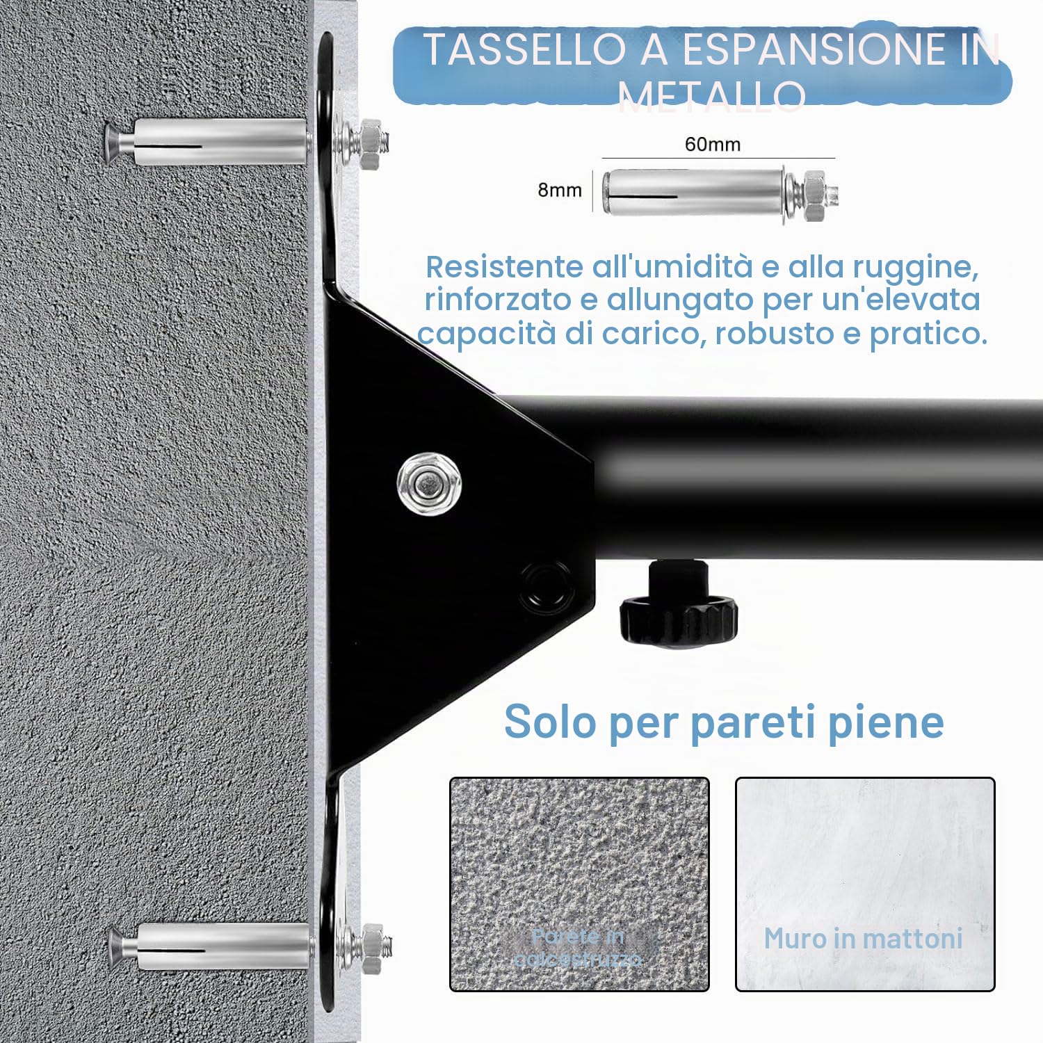 Portabici da Muro Regolabile, Capacità di Carico 22 kg, Supporto in Metallo Robusto