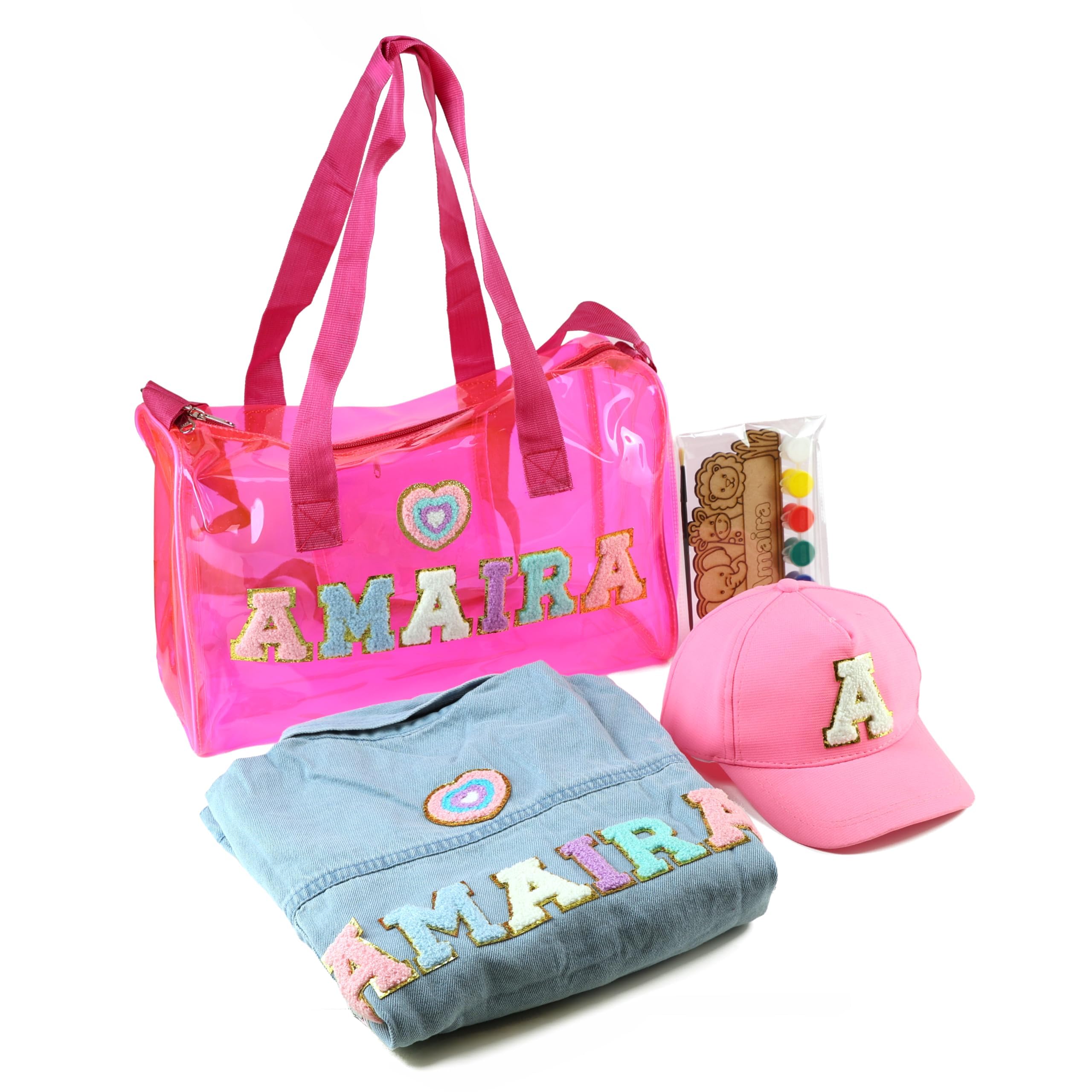 aica Personalized Name & Patch Denim Kids Jacket, Duffle Bag Combo (Pink) For Kids | Gift for Girls Boys 1 – 10 Years | Birthday Gift for Kids Girl Boy | Return Gift-picture-12