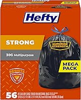 Hefty Strong 30 Gallon Drawstring Trash Bags - Puncture-Resistant, Leak-Proof, Tear-Tough Black Unscented, 56 Count