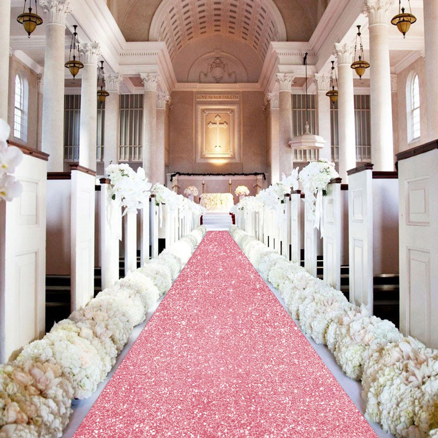 OMKSIH Aisle Runners 2FTx15FT Pink Gold Sequin Aisle Runway for Wedding Ceremony Sparkly Carpet Runner for Party Hallway Aisle Floor Runner Glitter Aisle Runway Rug for Wedding Showers