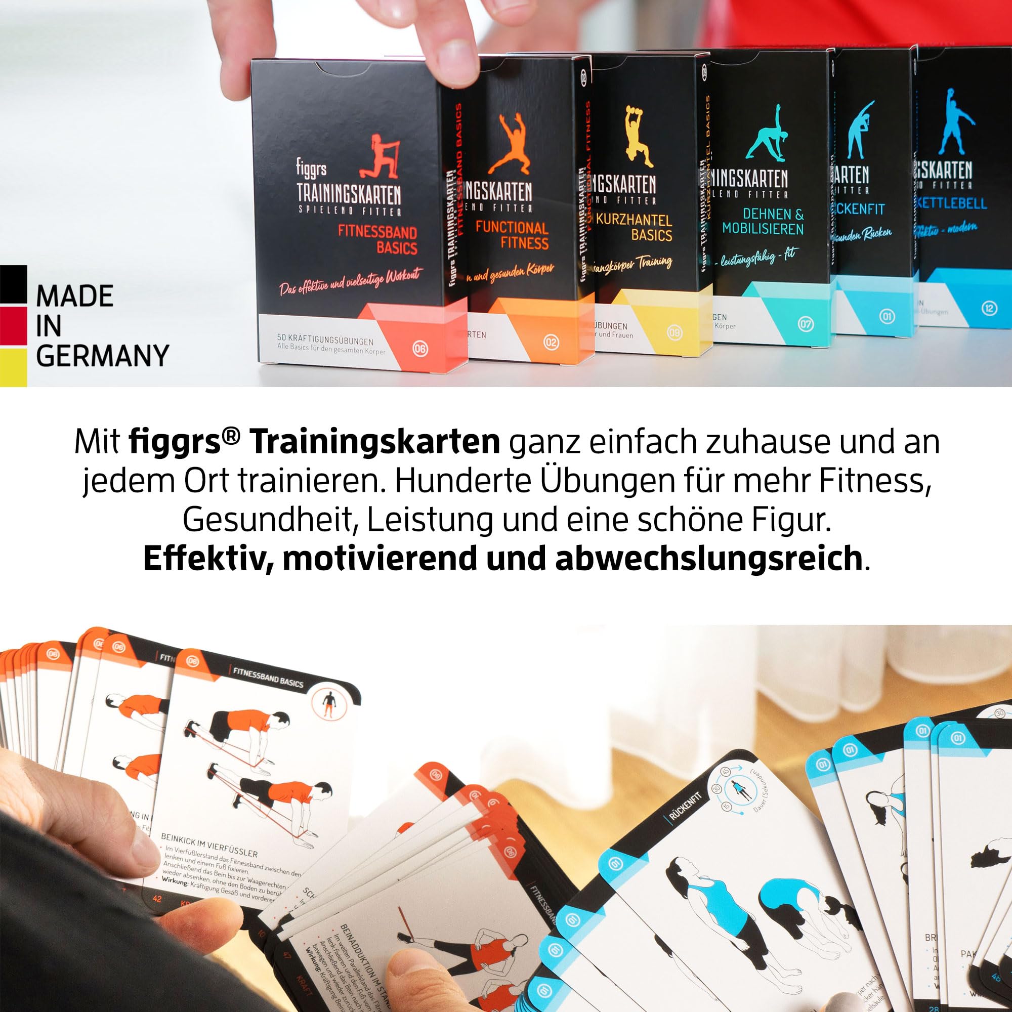 figgrs® 3er-Set "Gesunder Rücken OHNE Gerät" - 3 Kartensets a 57 Trainingskarten mit 150 Fitnessübungen für einen starken & gesunden Rücken