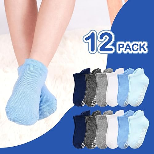 Miniatura 2 de SkiBeaut 12 pares de calcetines antideslizantes para niños y niñas con agarres, calcetines antideslizantes para niños pequeños de 1 a 7 años