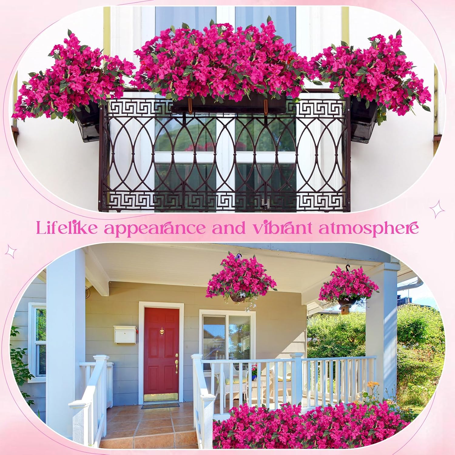 24 Pack Silk Bougainvillea Artificial Bougainvillea Floral with 6 Heads 30 Inch Long Plants Hanging Flowers for Home Wedding Indoor Outdoor Decorations Centerpieces(Rose Red) - Image 5