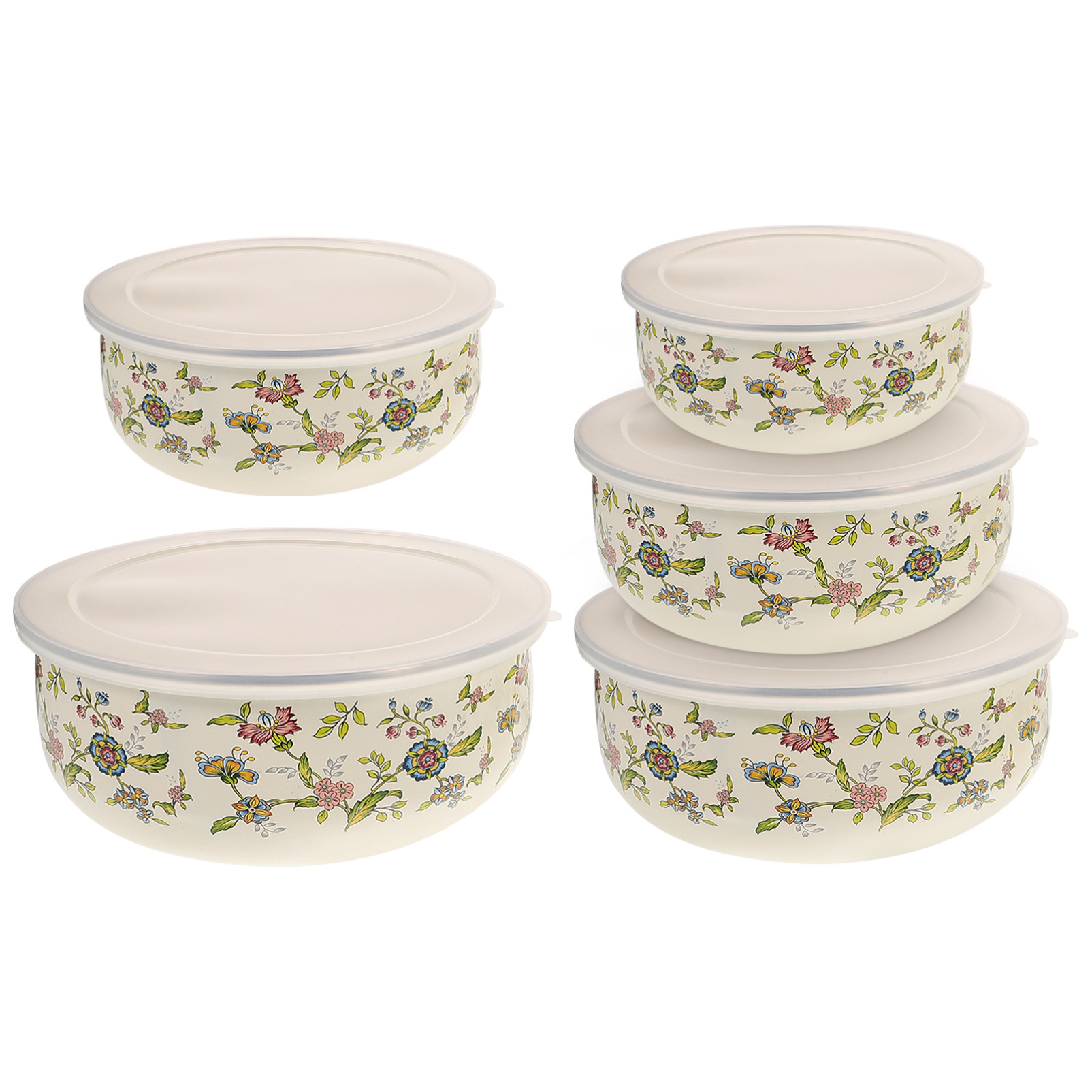 Set de 5 tazones esmaltados con tapas diseño floral miniatura 7