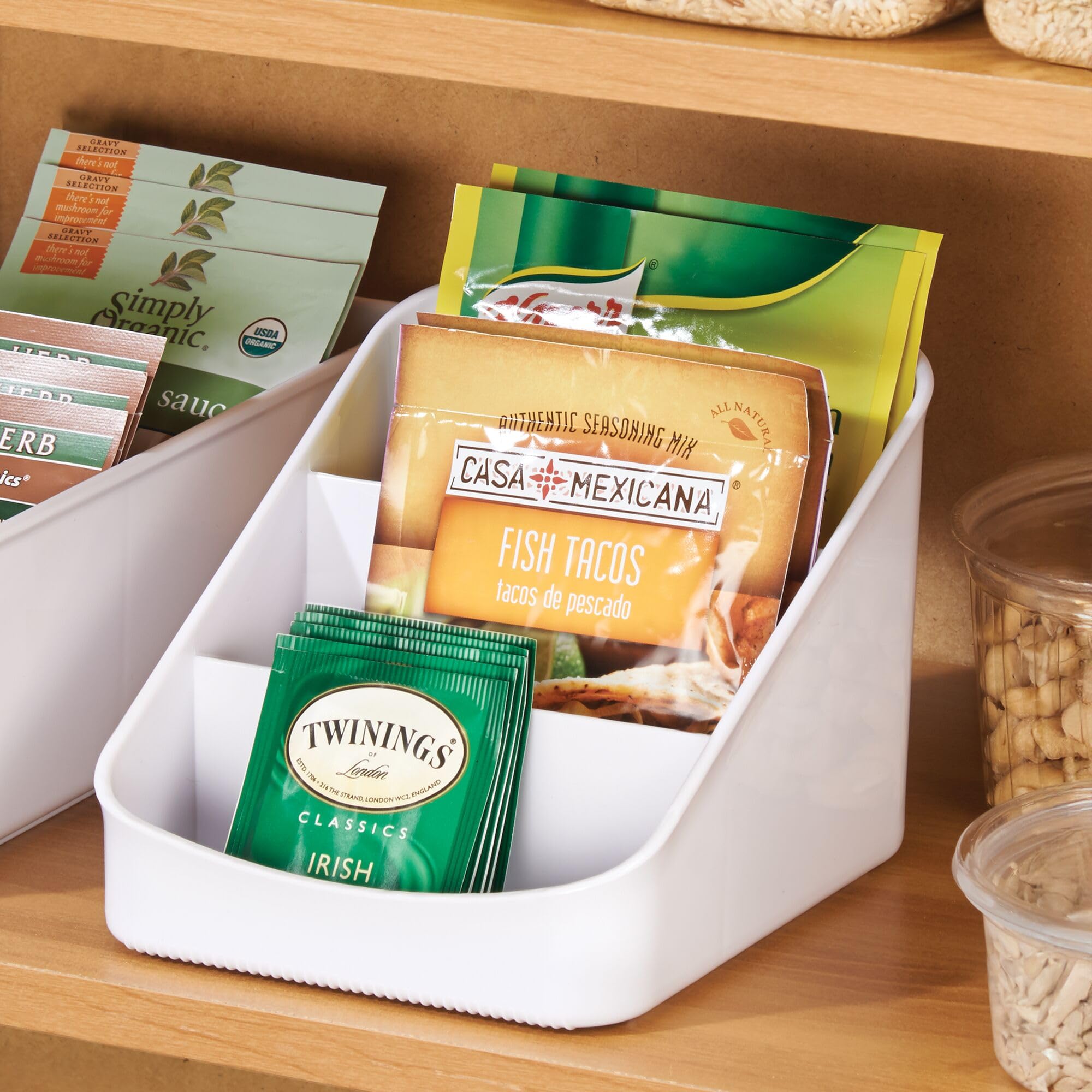 iDesign - Set di 4 organizer suddivisi in 3 sezioni per cucina e dispensa, colore: bianco