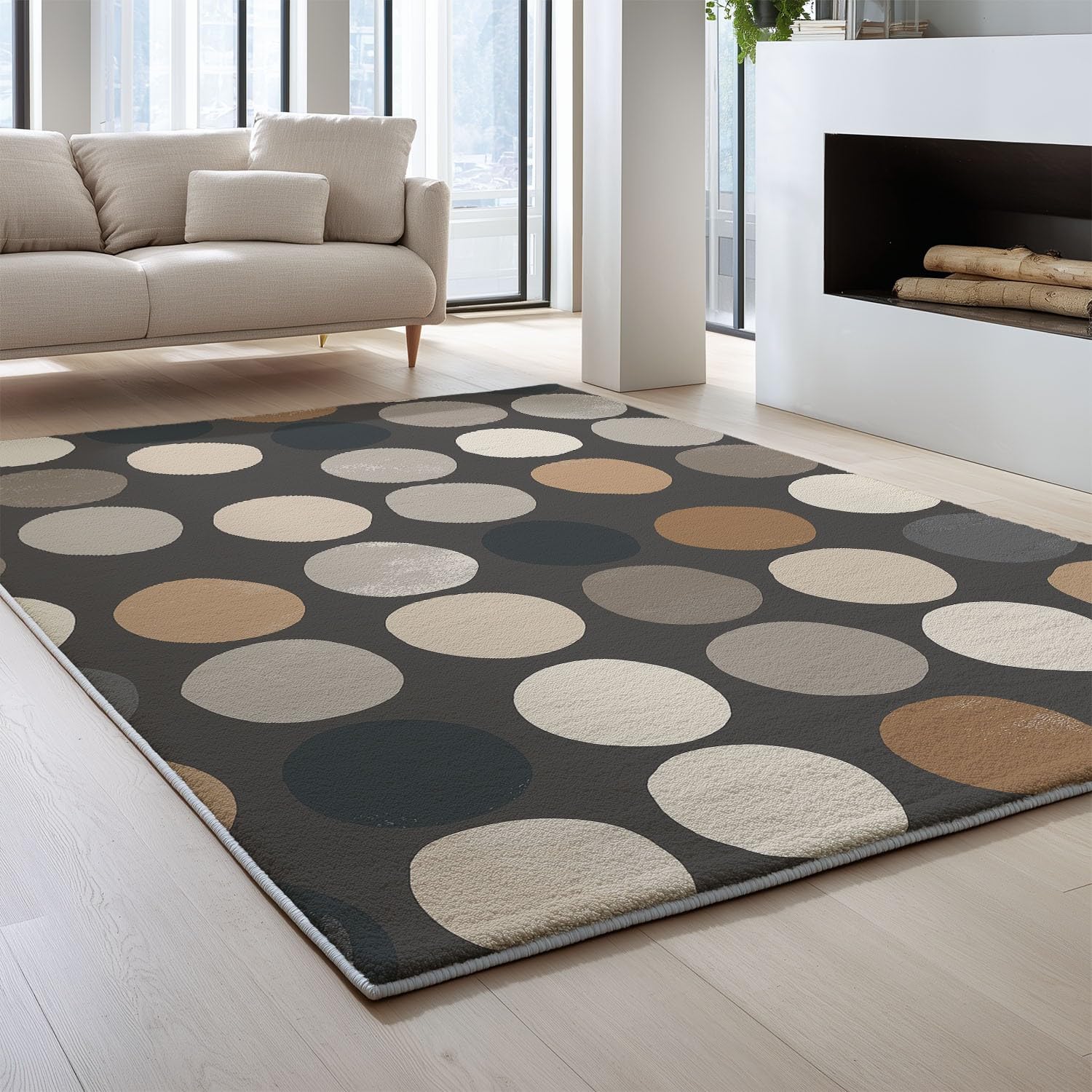 Alfombras de Pelo Corto 80 x 150 cm, Geométrico Abstracto Alfombras mullidas Circular Oscuro Sencillo Moderno, Alfombra Salón despacho, Beige Gris