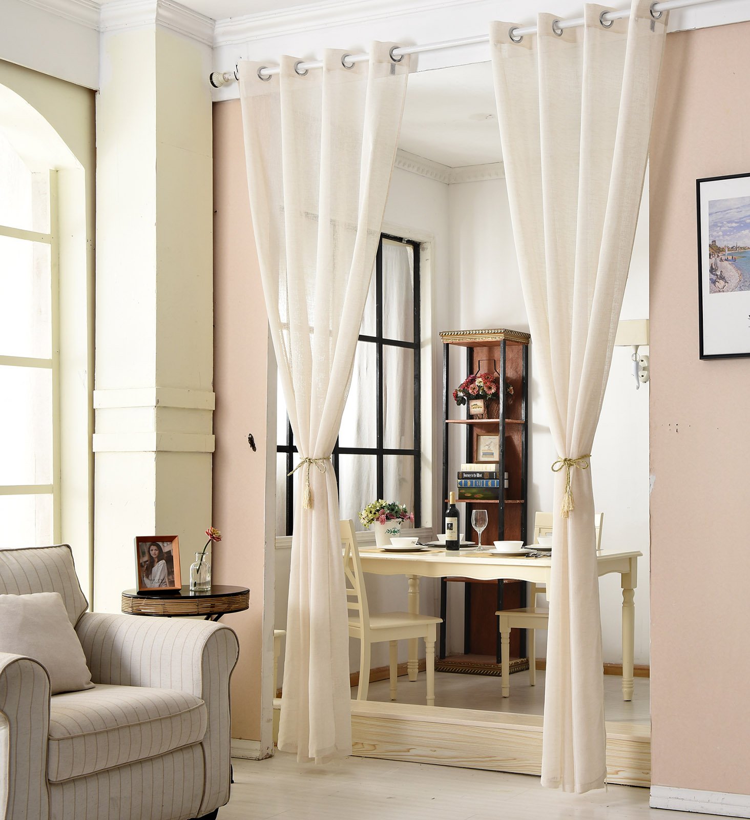 WOLTU Cortina con Ojales Transparente Aspecto para Ventana Cortina Decorativo para Salón Habitación Infantil Dormitorio 140x225 cm, Crema(2 Piezas)