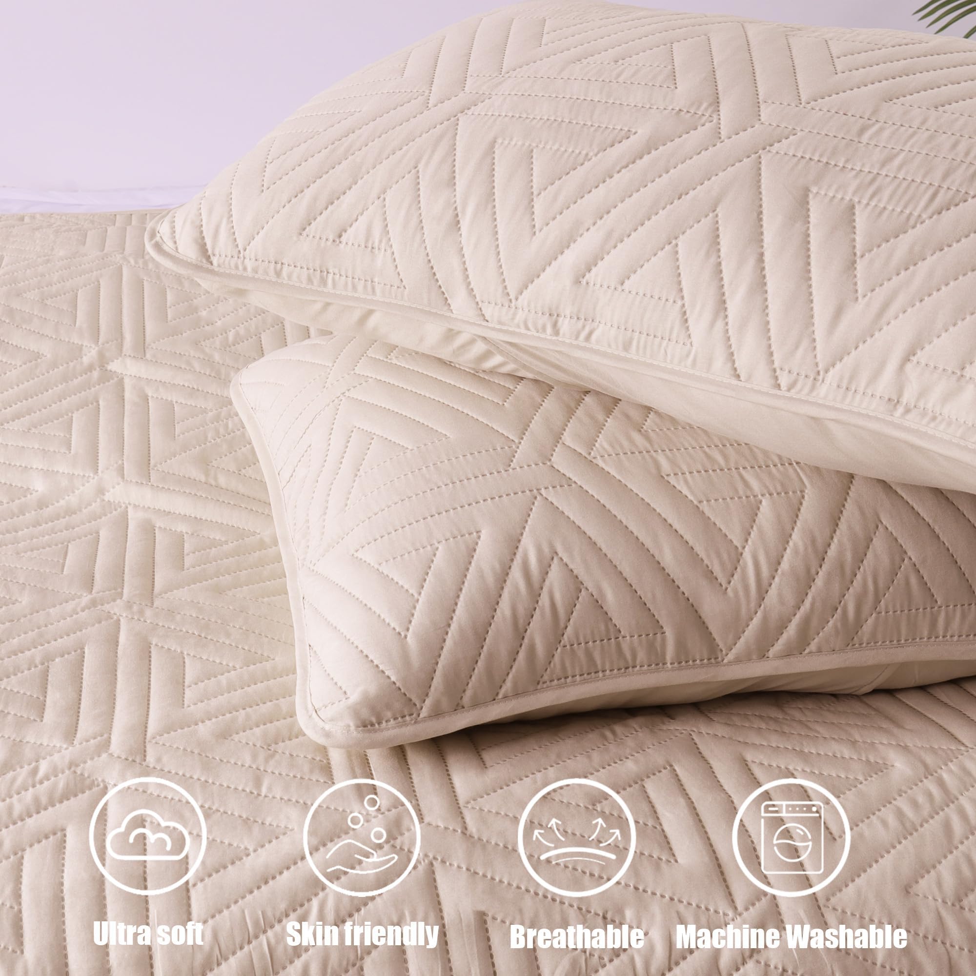 Whale Flotilla Colcha para Cama de 260 x 280 cm, con 2 Fundas de Almohada, Microfibra, Suave y Ligera, con Estampado Geométrico, Ropa de Cama para Todo el Año, Beige