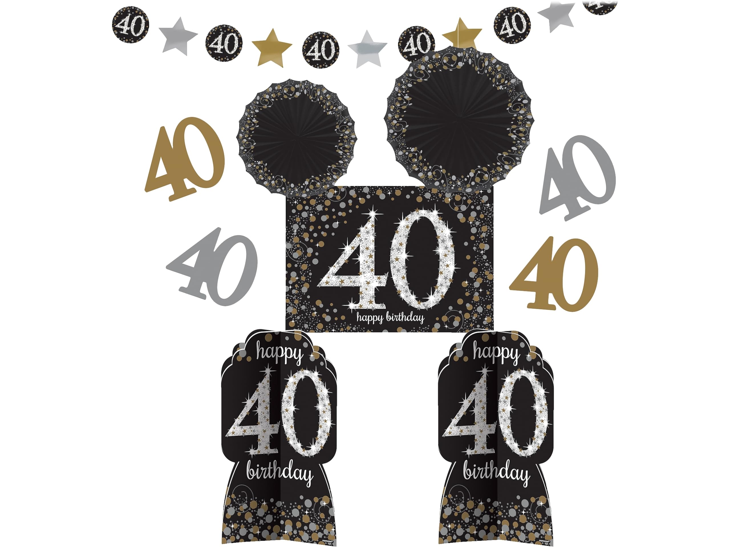 amscan 241288 Sparkling Celebration 40. Geburtstag Raumdekorationsset, Papier, Mehrfarbig