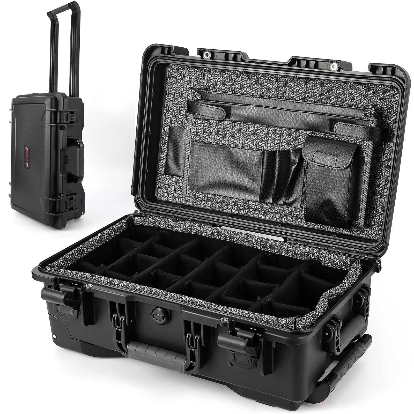 Valigia Fotografica Impermeabile Antiurto con Ruote – Divisori Imbottiti, Custodia Protettiva – Comparto Accessori, Borsa Documenti, Inserto Fotocamera – 22"x14"x9" – Per Fotocamera Subacquea